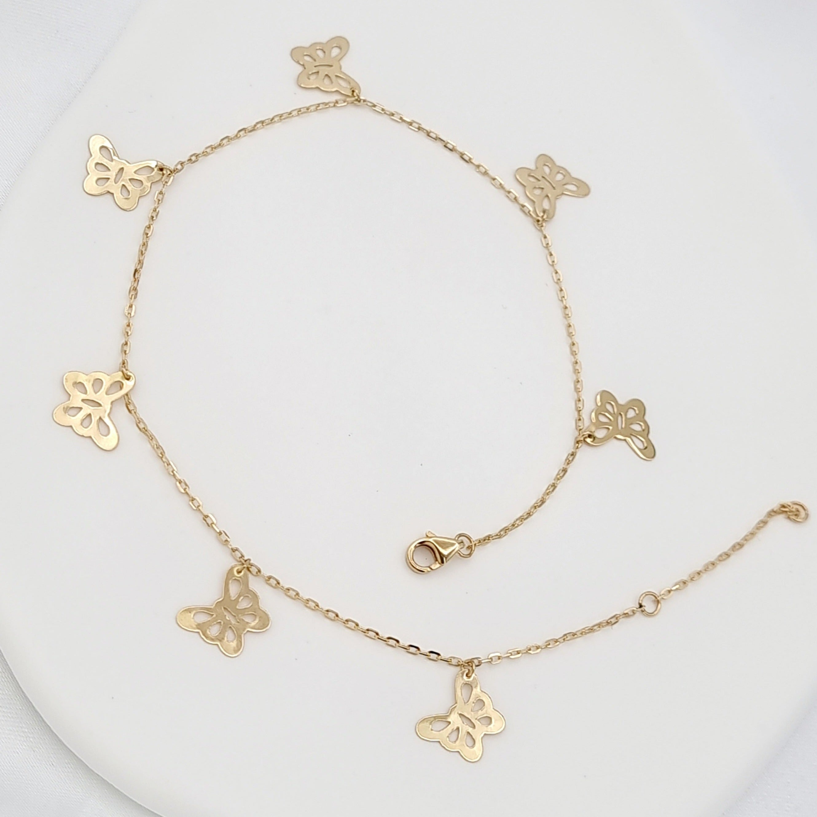 18K Pure Gold Hanging Butterfly Anklet