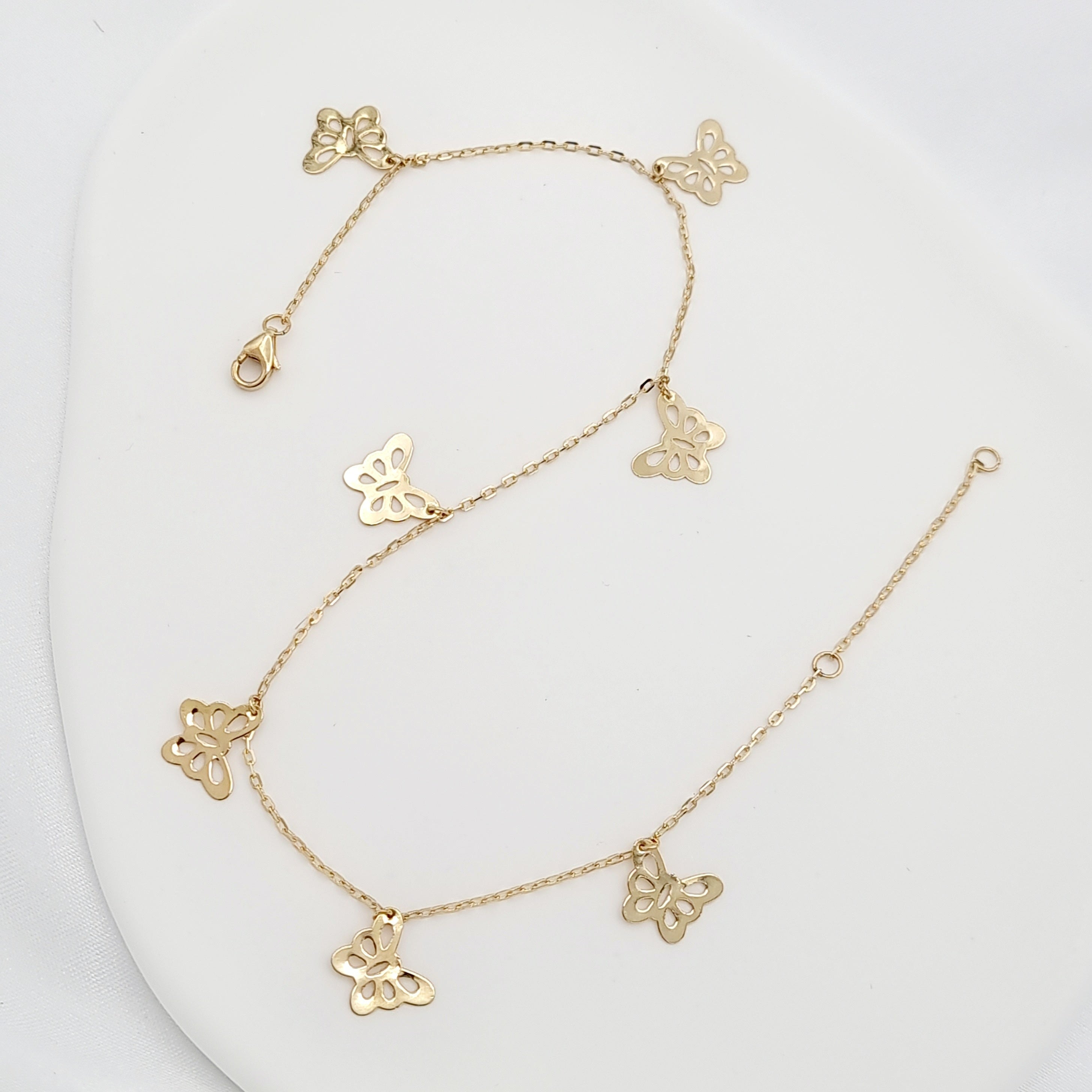 18K Pure Gold Hanging Butterfly Anklet