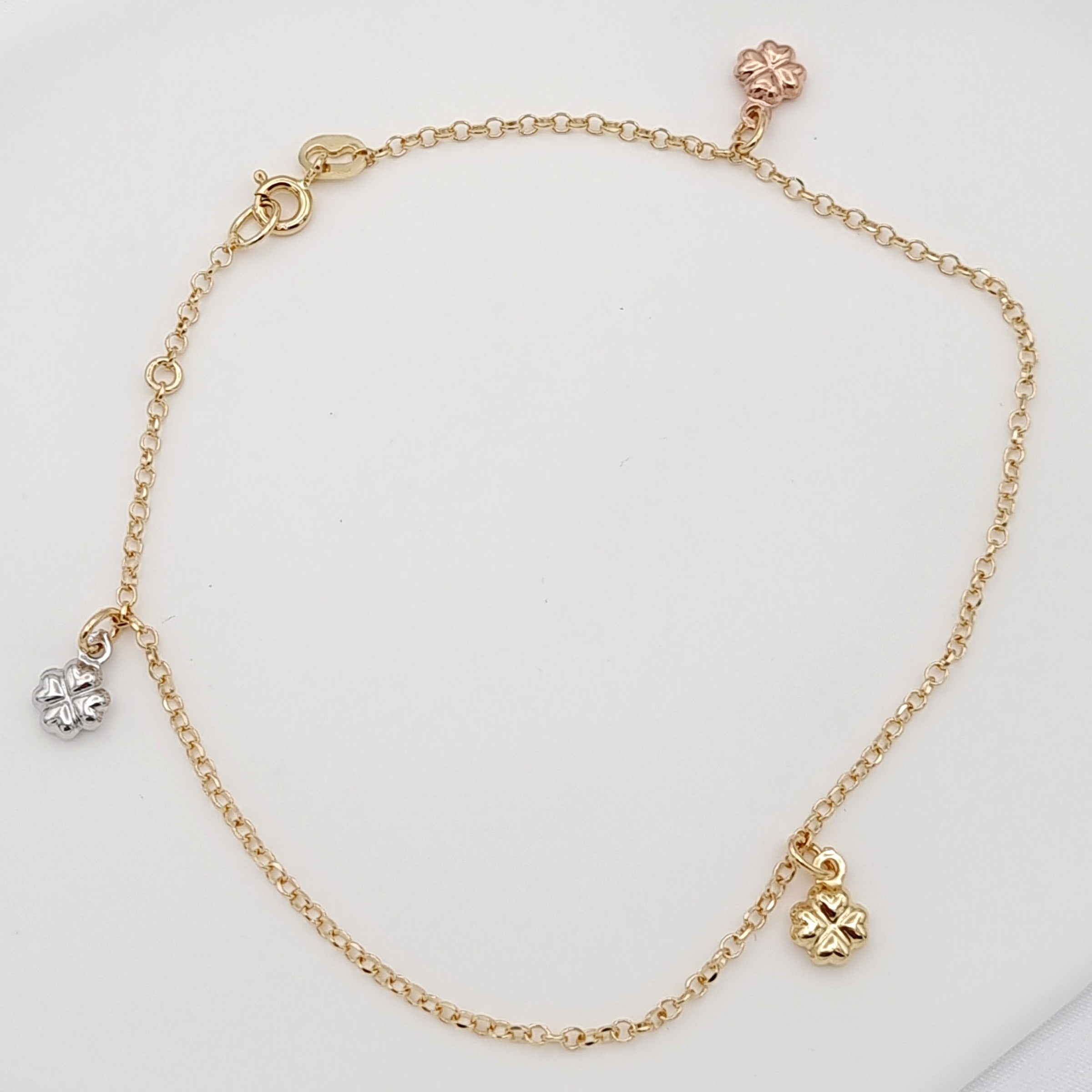 18K Pure Gold Hanging Flower Anklet