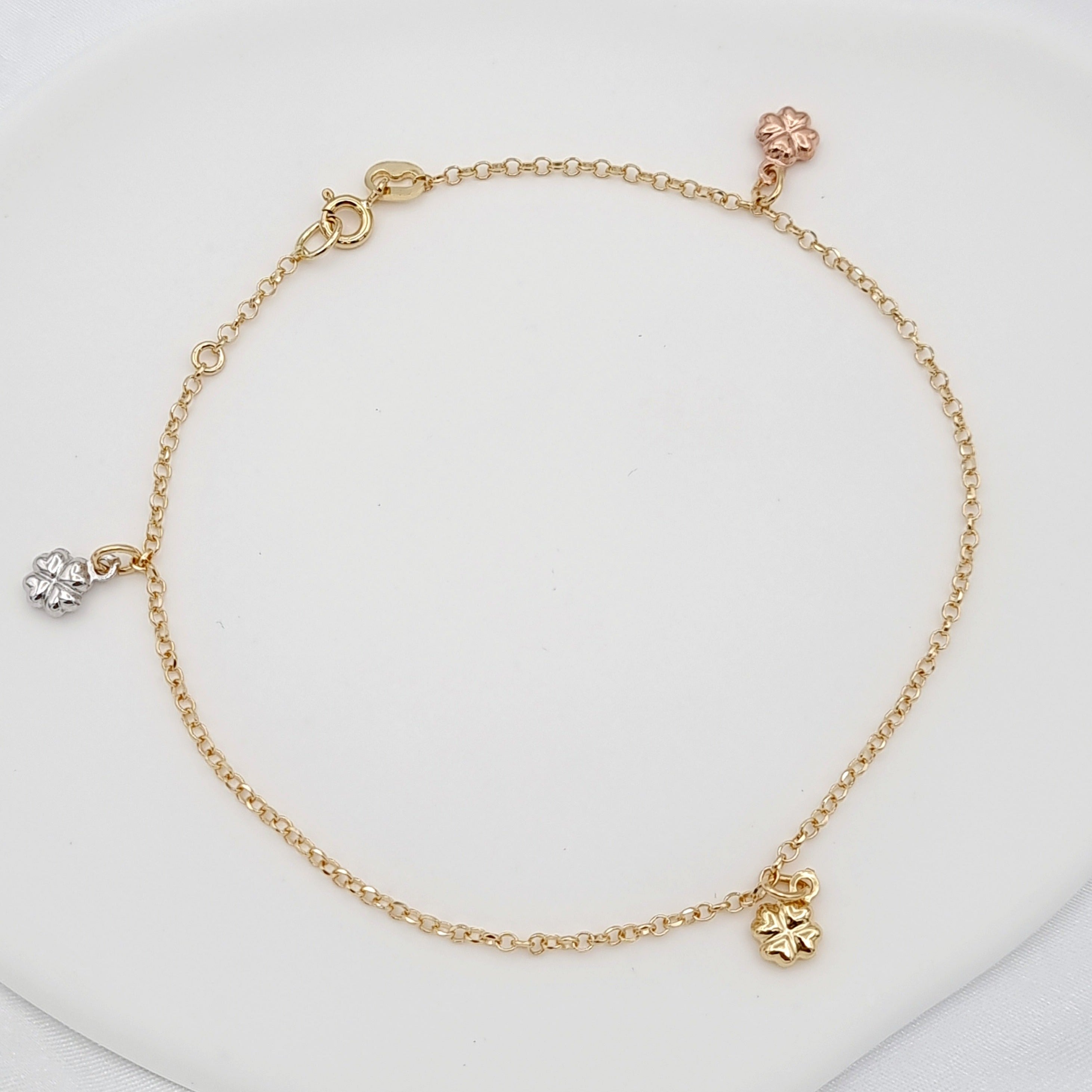 18K Pure Gold Hanging Flower Anklet