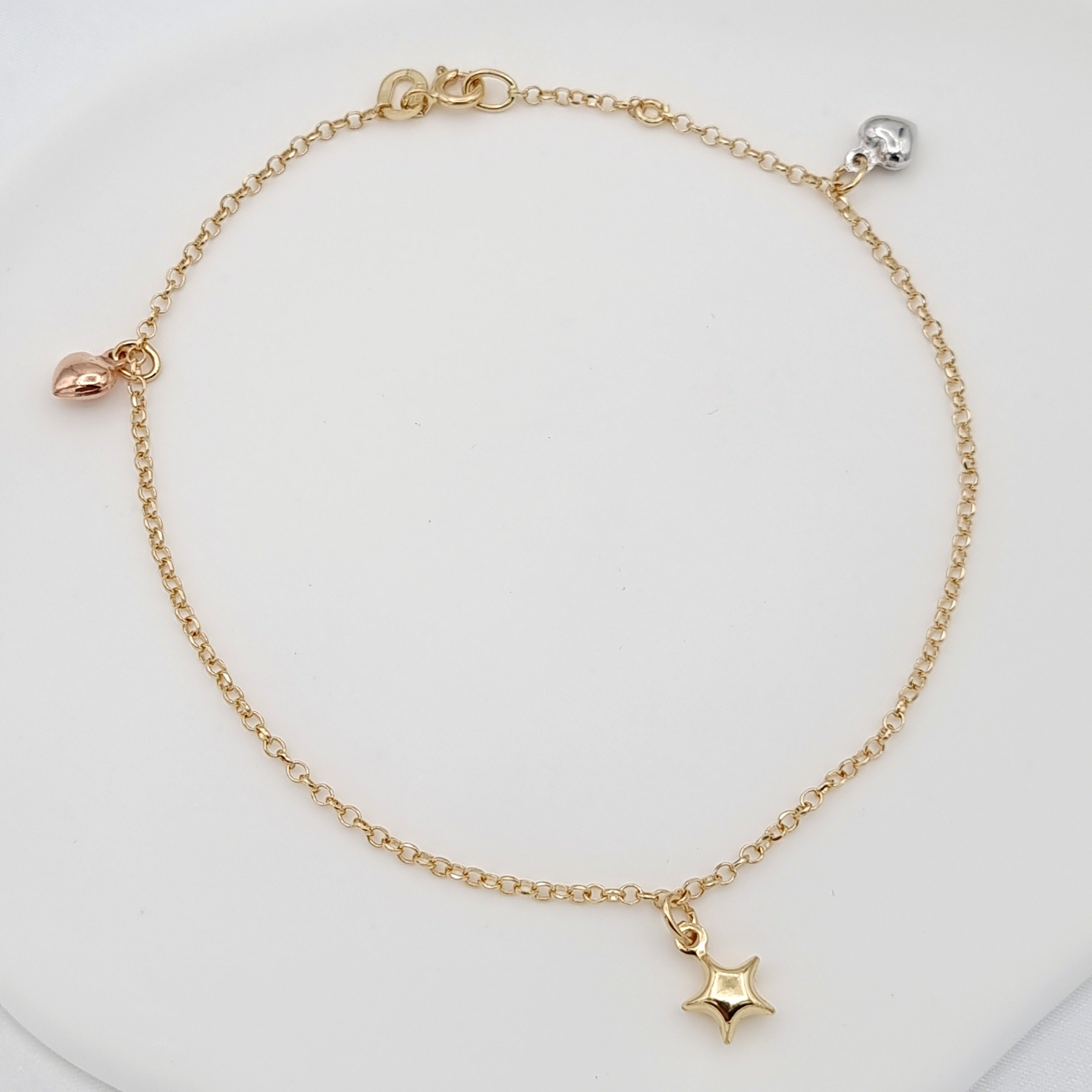 18K Pure Gold Hanging Star Anklet