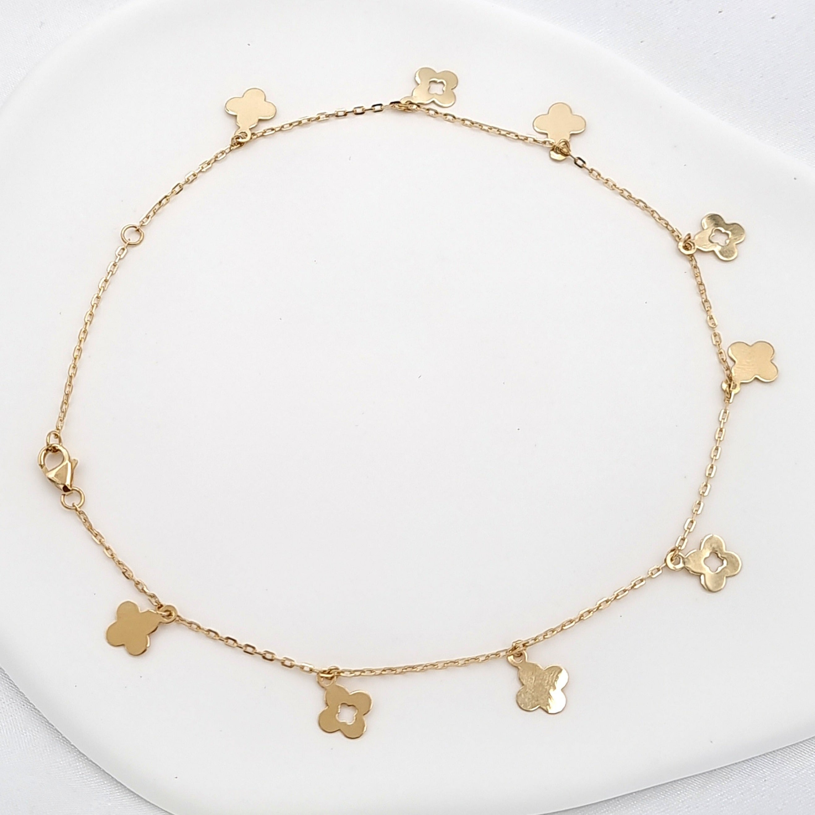 18K Pure Gold Hanging Flower Anklet