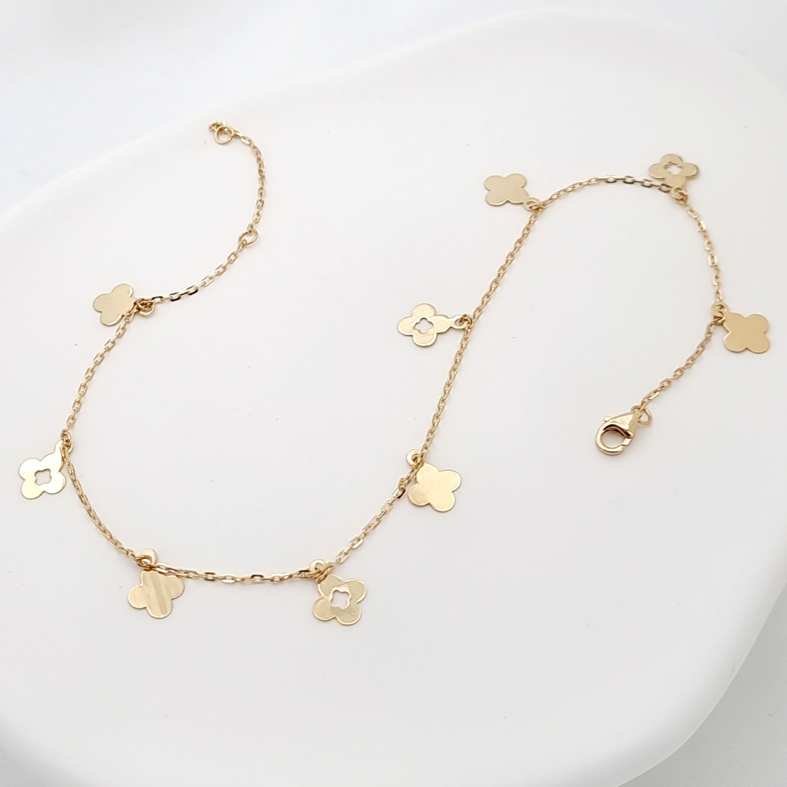 18K Pure Gold Hanging Flower Anklet