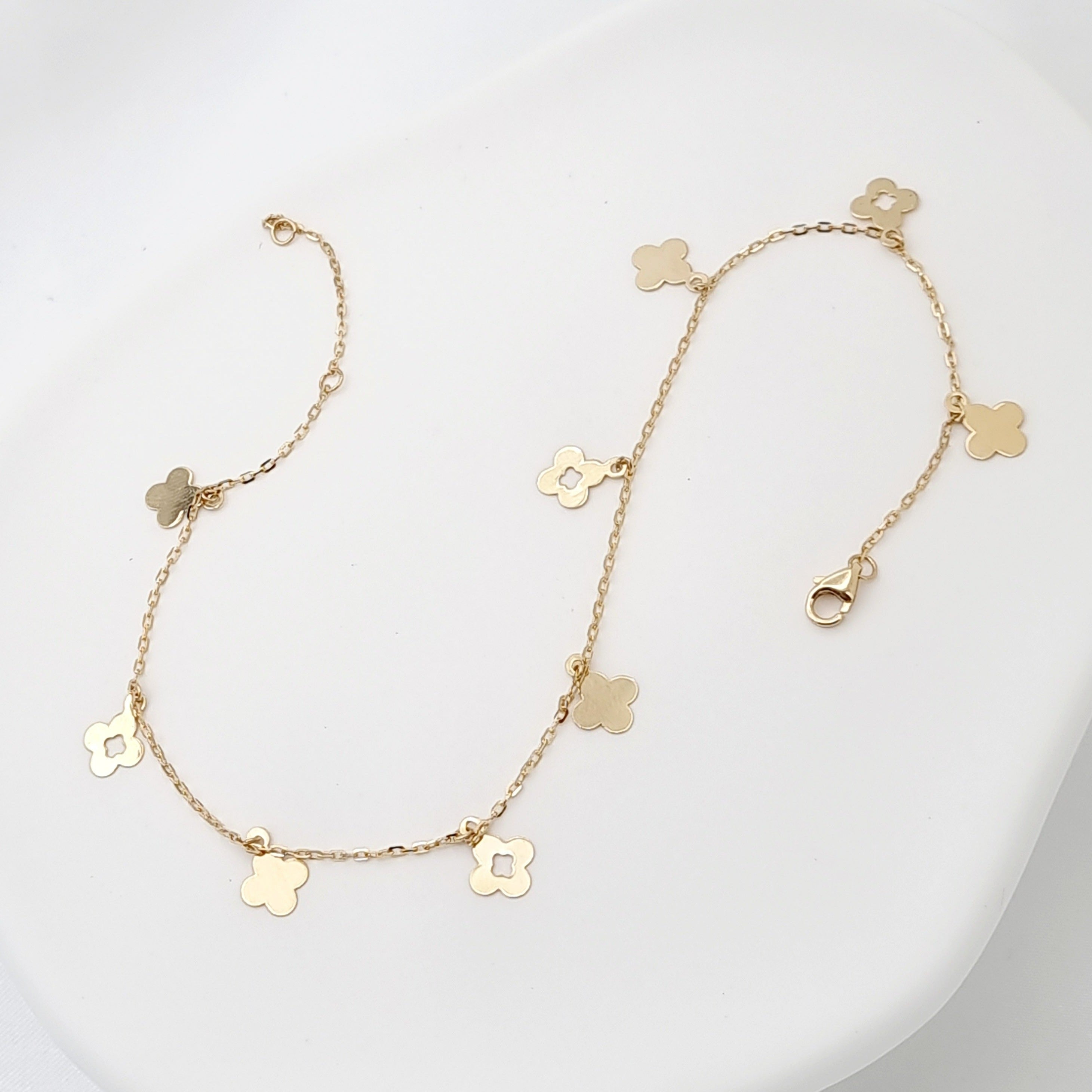 18K Pure Gold Hanging Flower Anklet