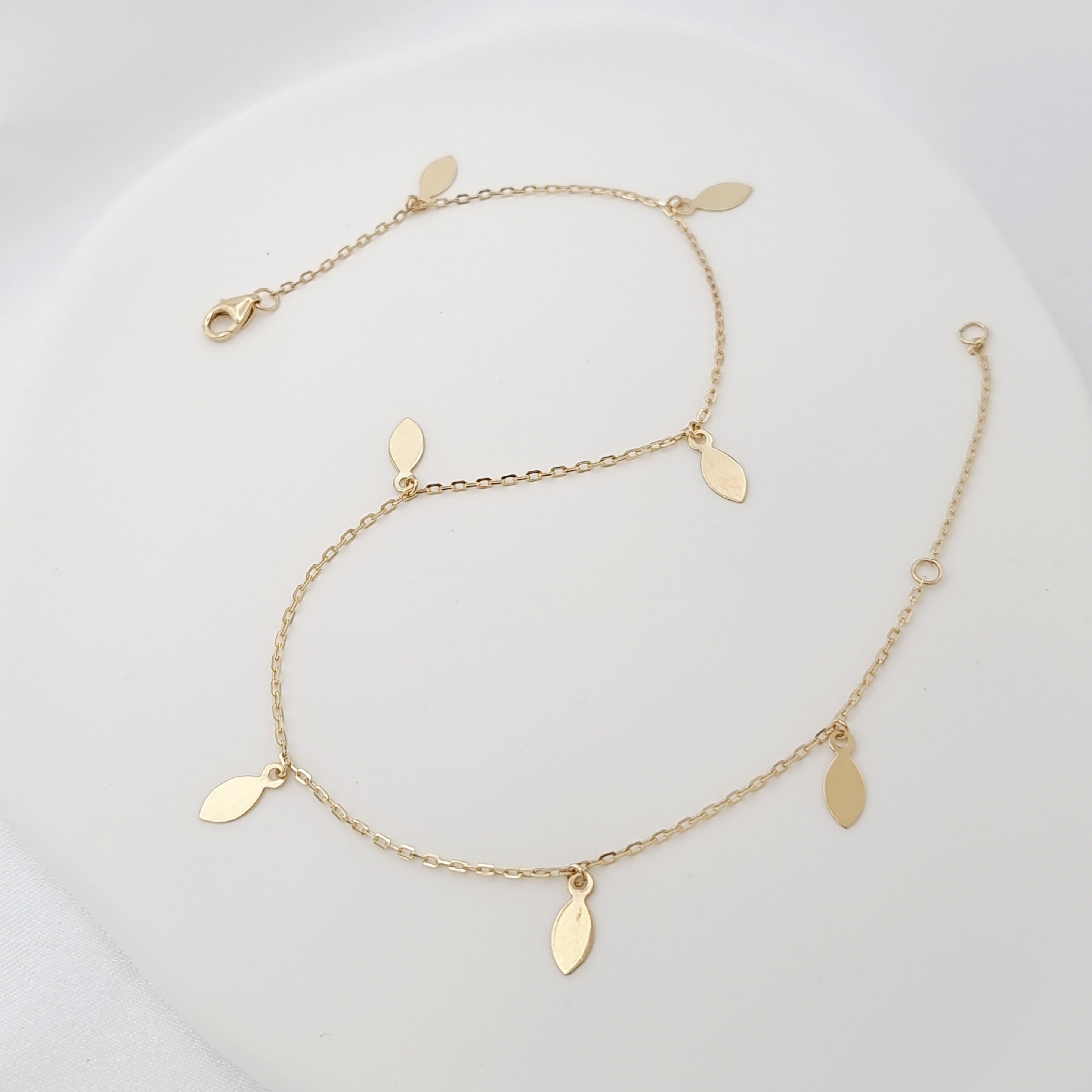 18K Pure Gold Hanging Oval Drop Anklet