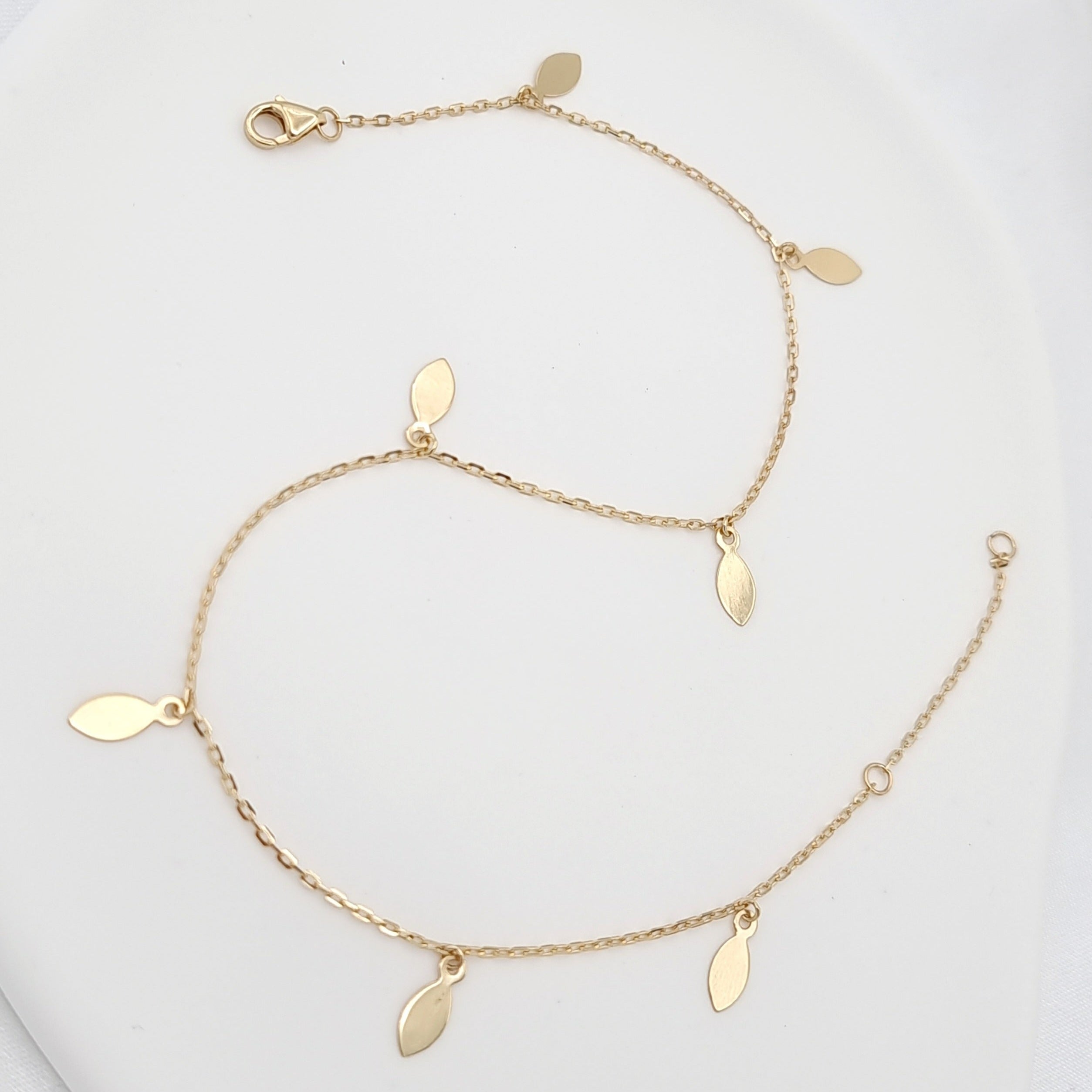 18K Pure Gold Hanging Oval Drop Anklet