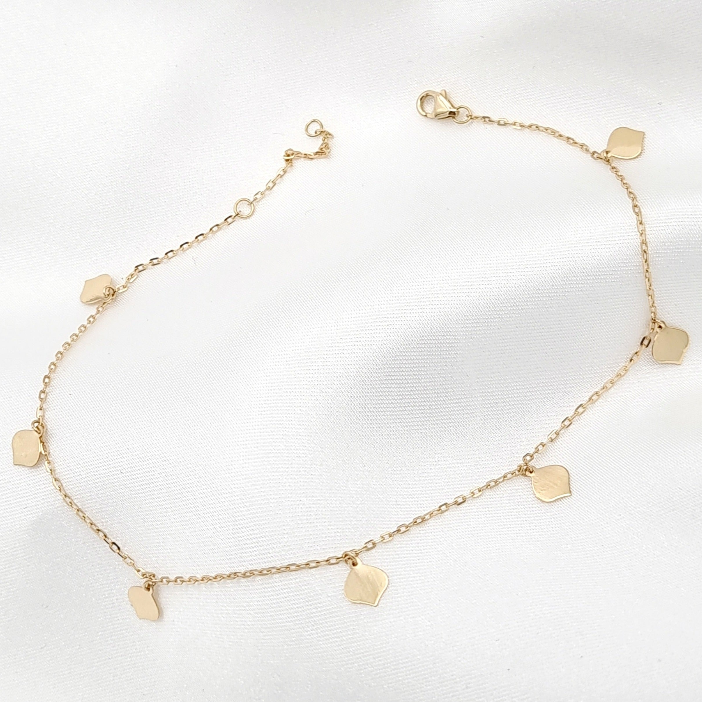 18K Pure Gold Hanging Leaf Anklet