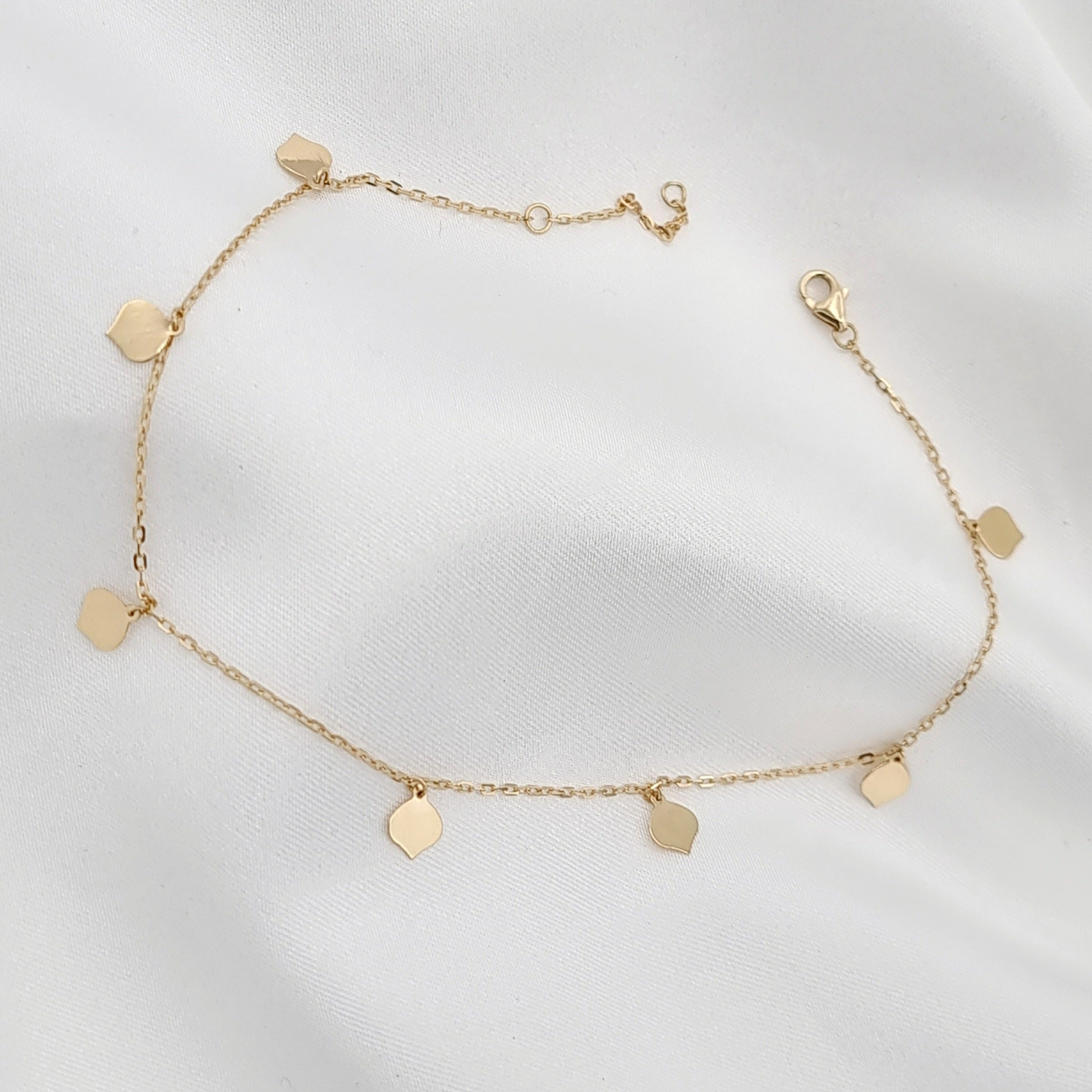 18K Pure Gold Hanging Leaf Anklet