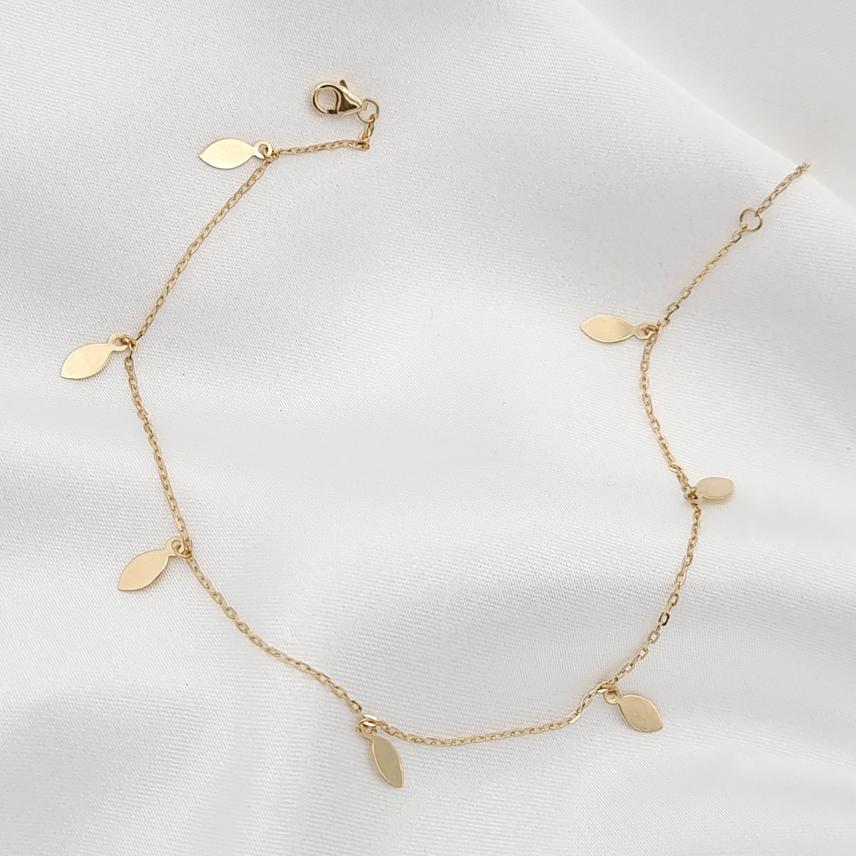 18K Pure Gold Hanging Oval Drop Anklet