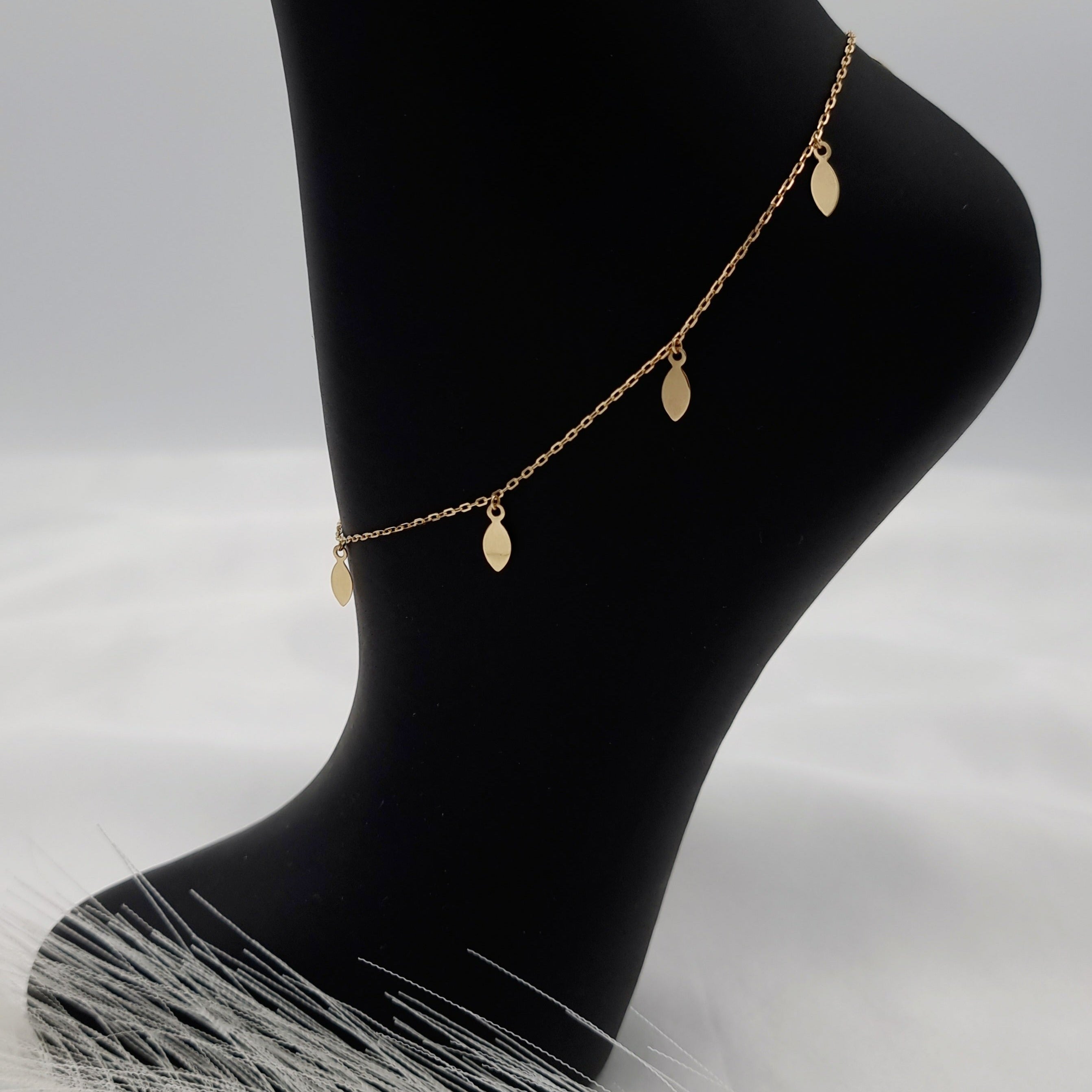 18K Pure Gold Hanging Oval Drop Anklet