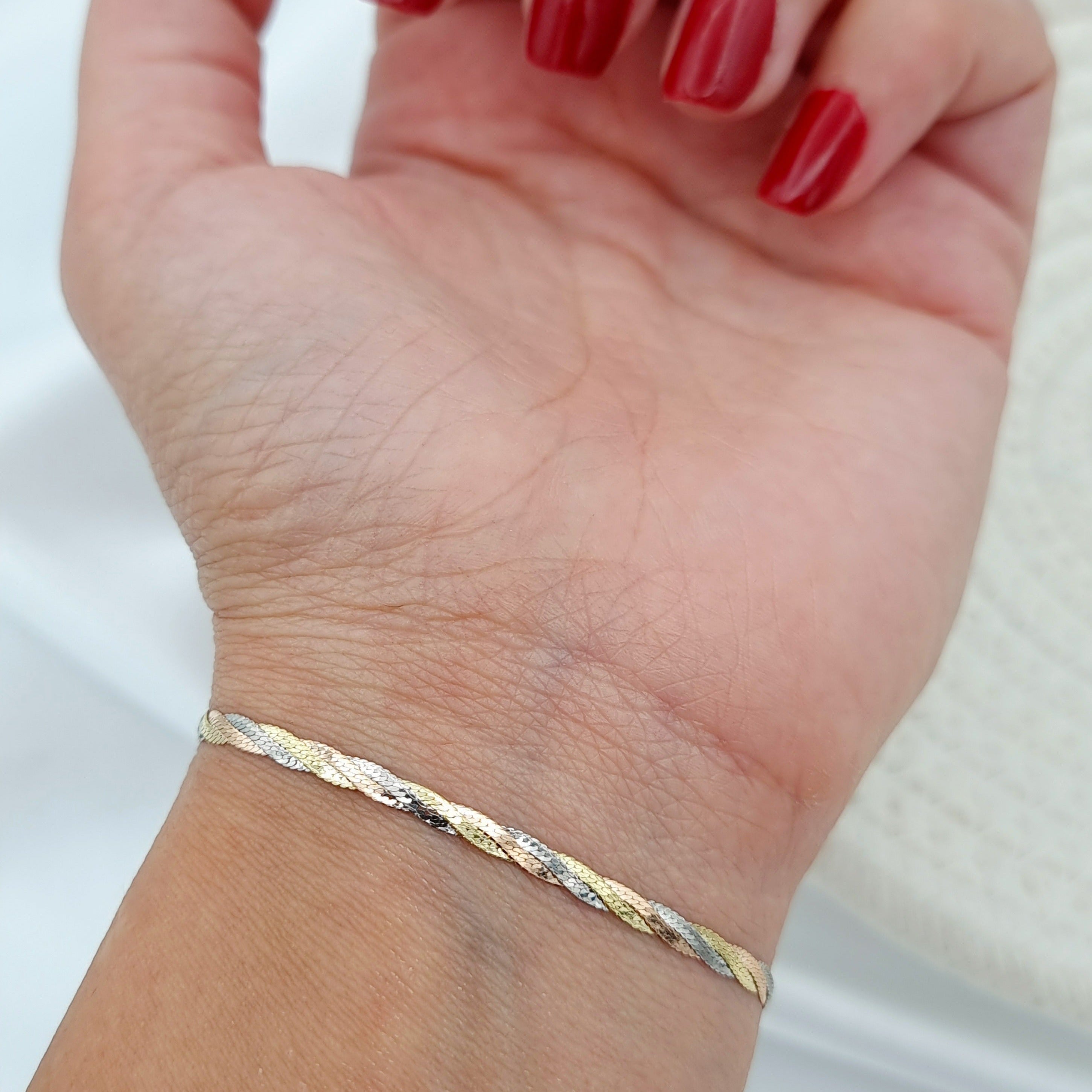 18K Pure Gold 3 Color Twisted Bracelet