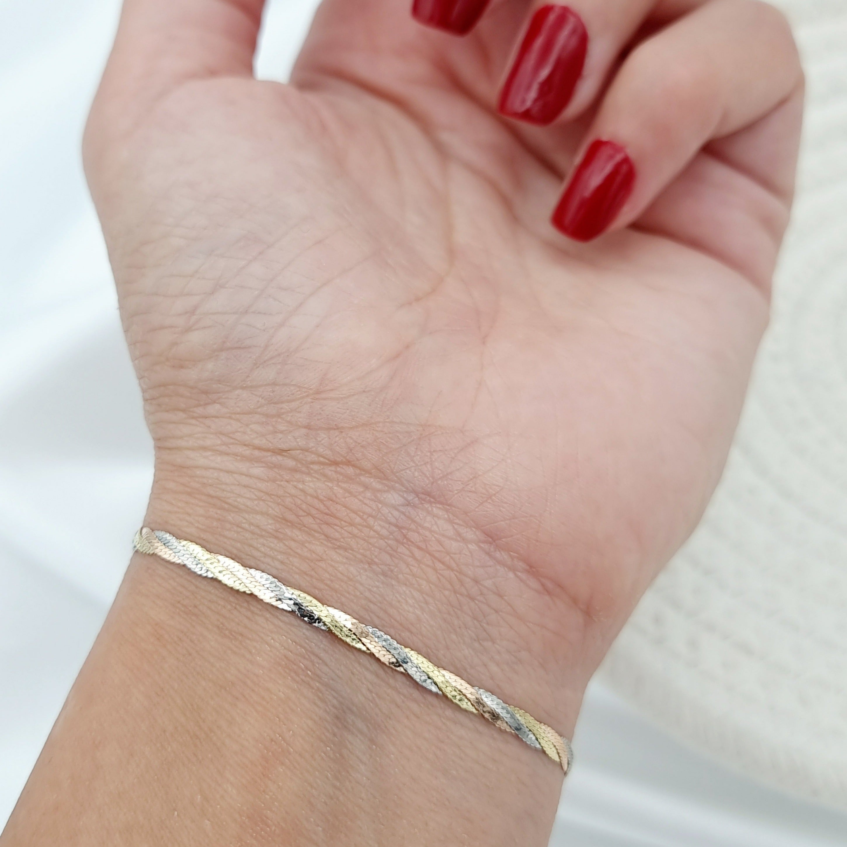 18K Pure Gold 3 Color Twisted Bracelet