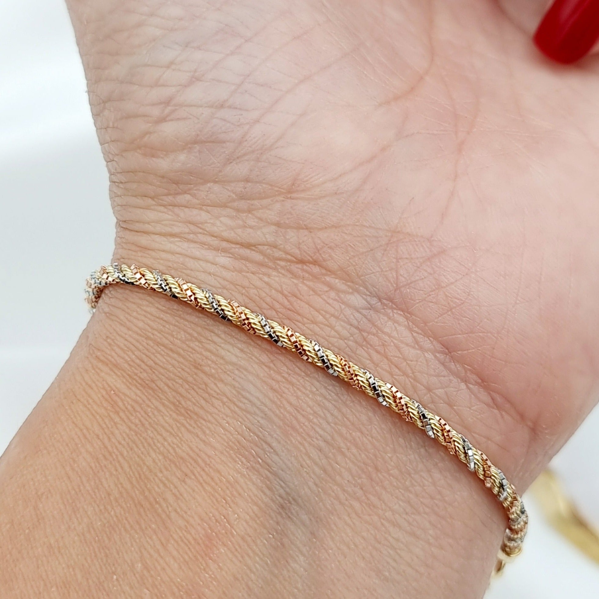 18K Pure Gold 3 Color Rope Bracelet