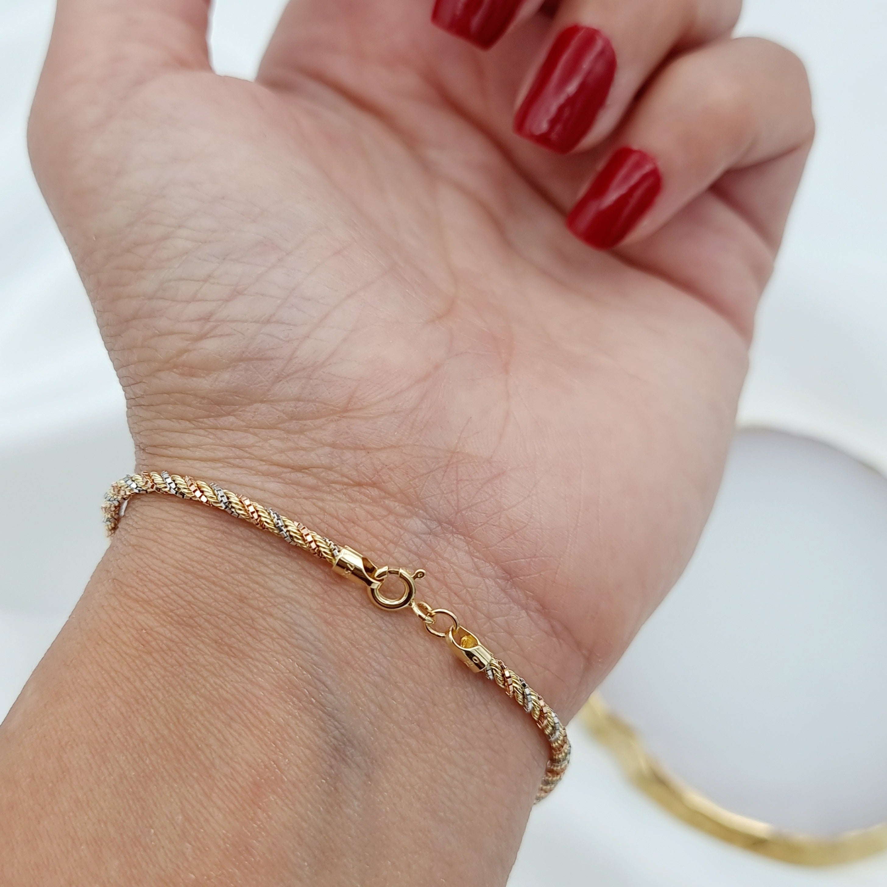 18K Pure Gold 3 Color Rope Bracelet