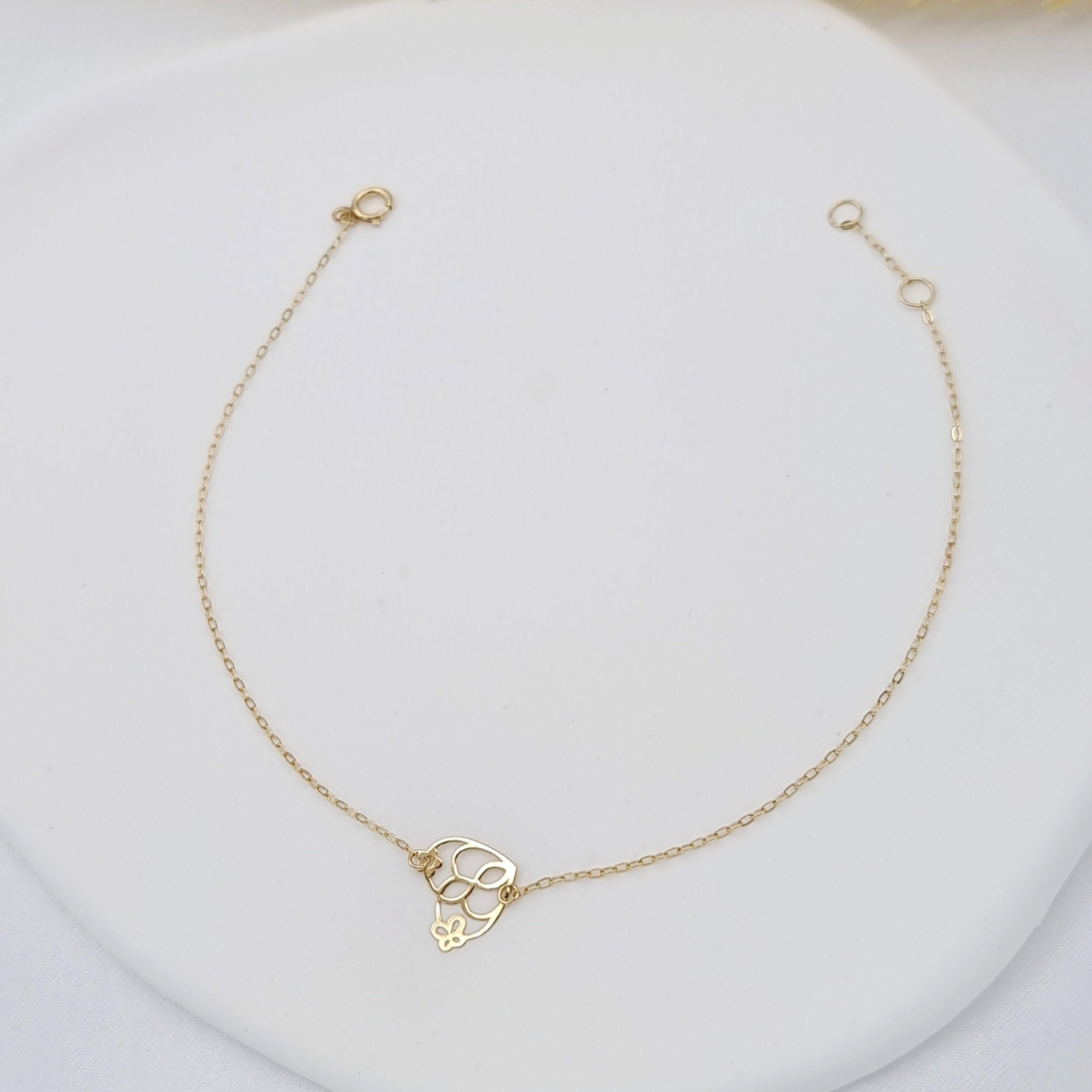 18K Pure Gold Heart Flower Bracelet