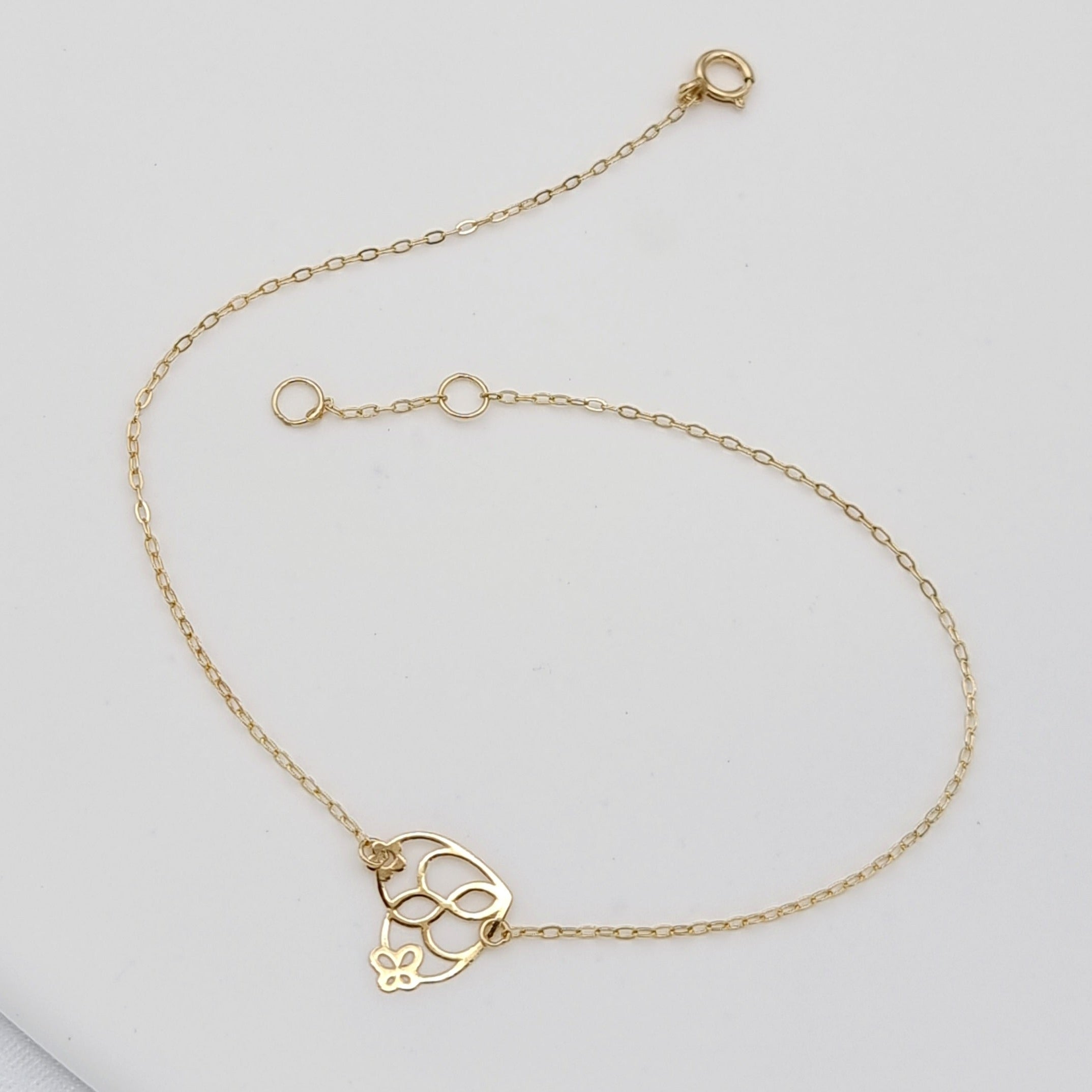 18K Pure Gold Heart Flower Bracelet