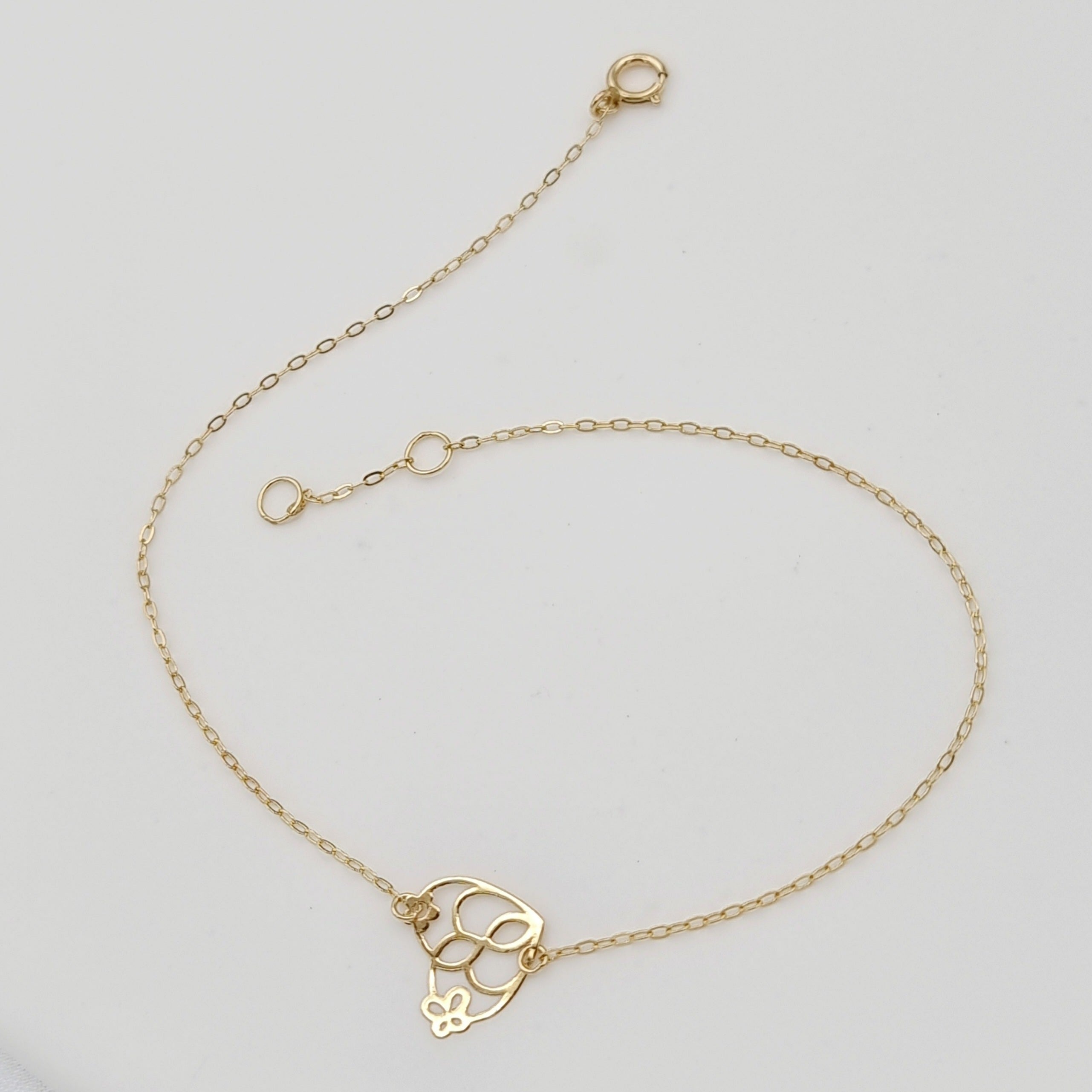 18K Pure Gold Heart Flower Bracelet