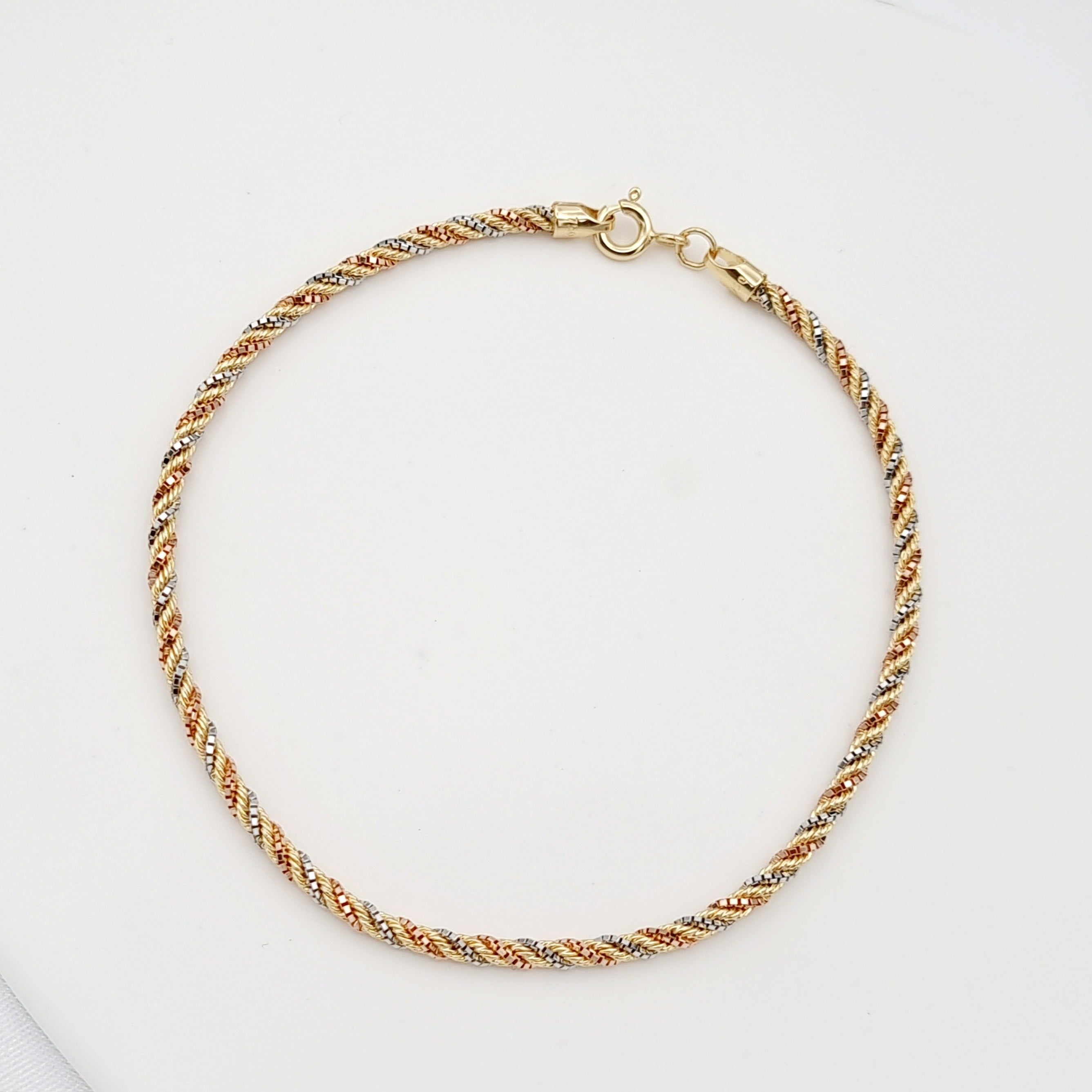 18K Pure Gold 3 Color Rope Bracelet