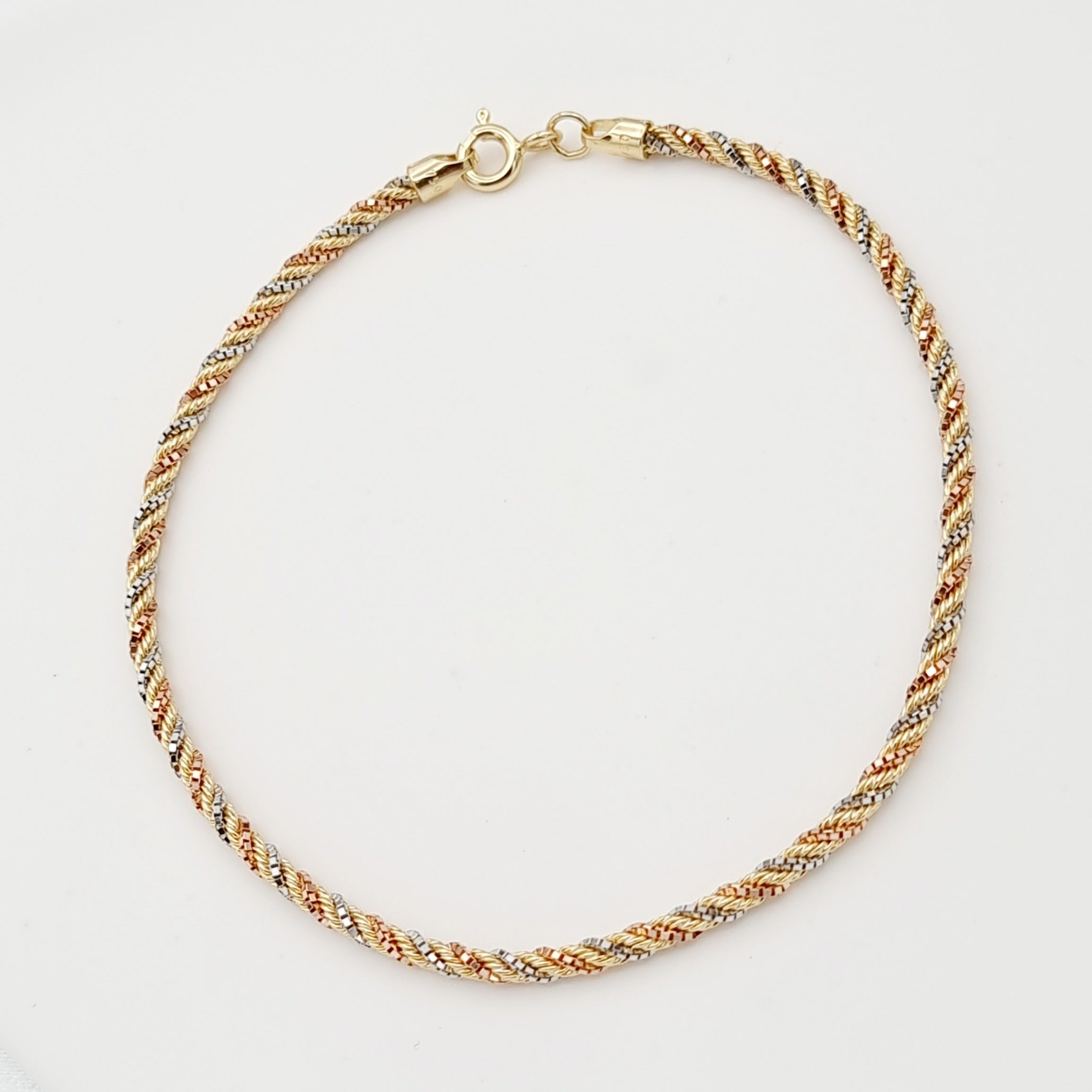 18K Pure Gold 3 Color Rope Bracelet