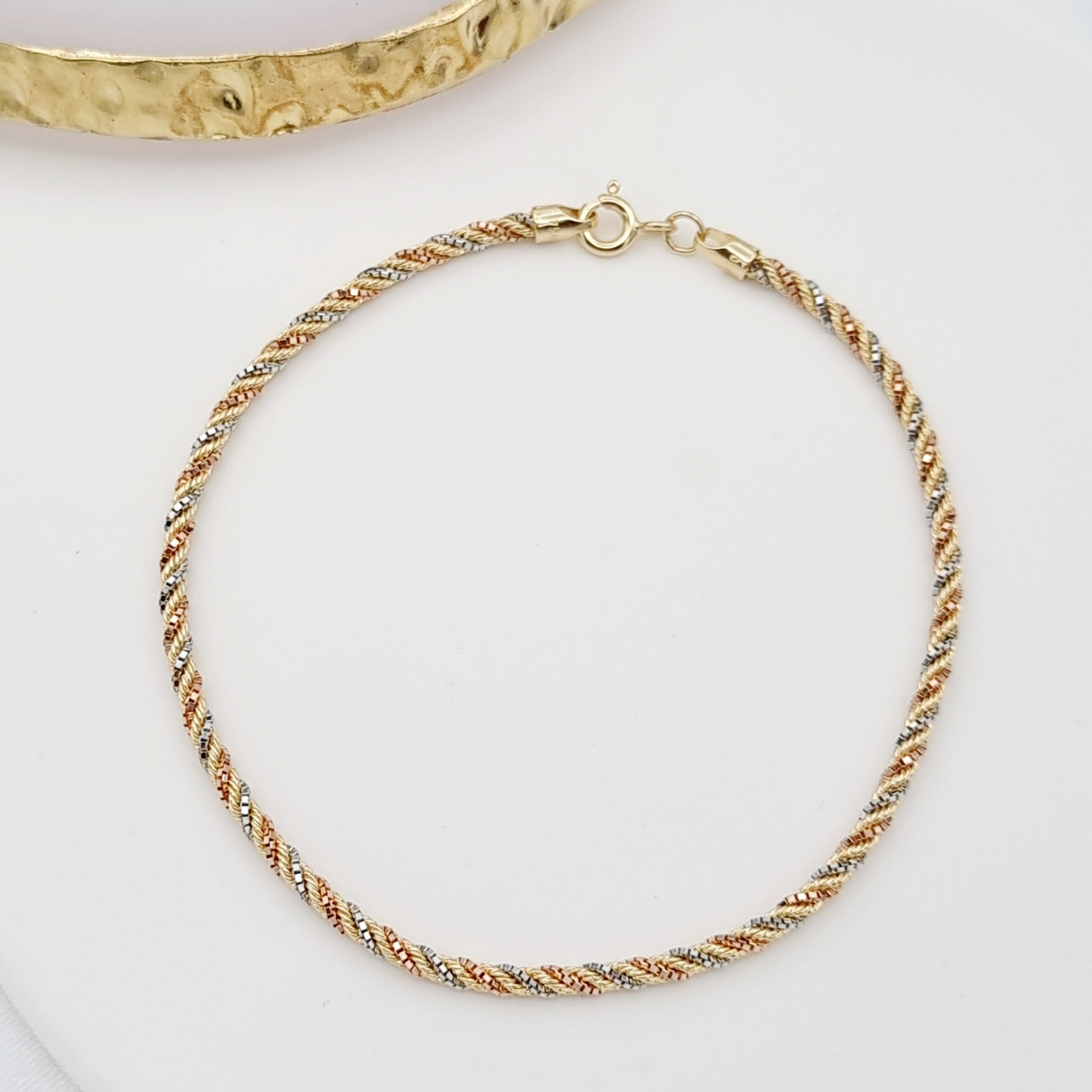 18K Pure Gold 3 Color Rope Bracelet