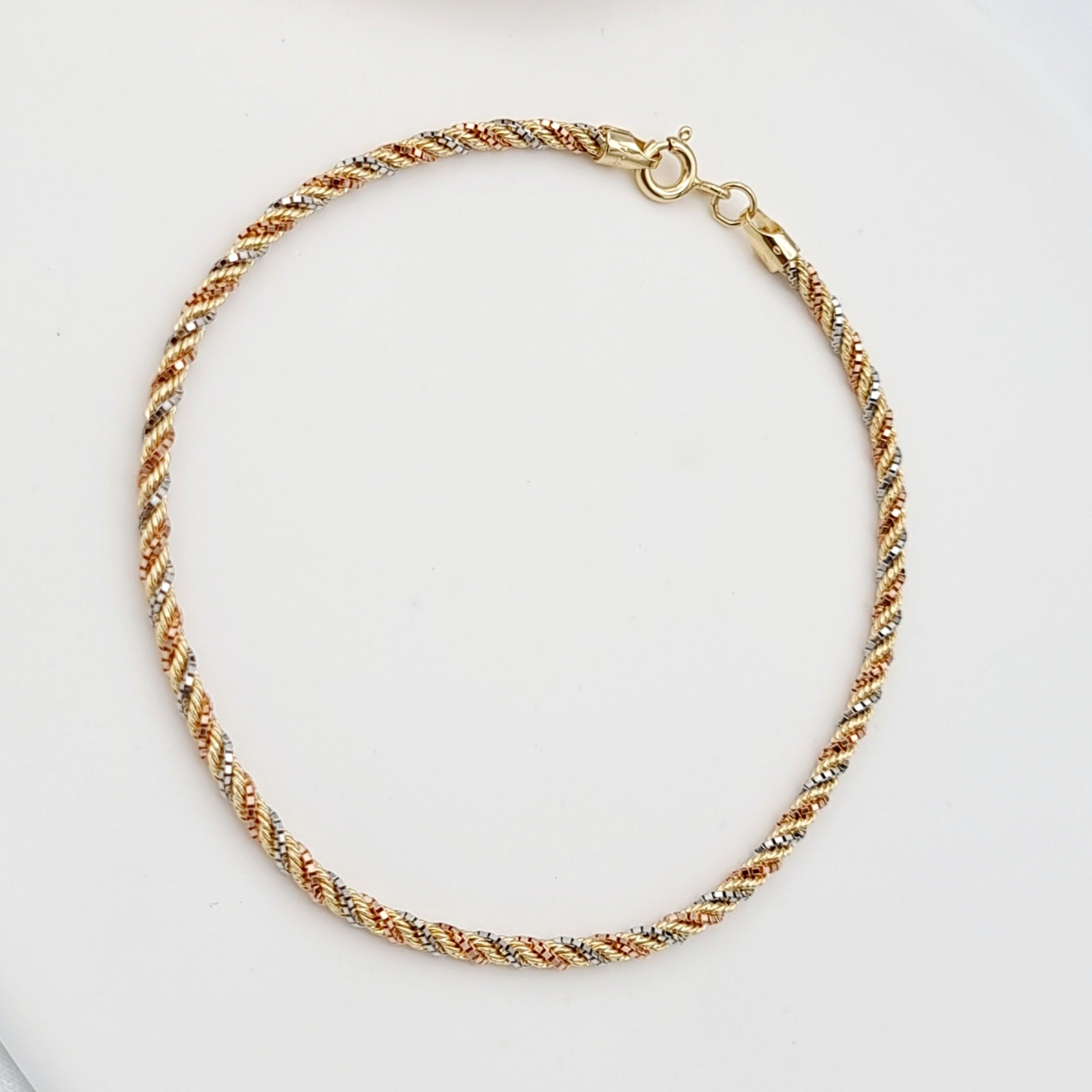 18K Pure Gold 3 Color Rope Bracelet