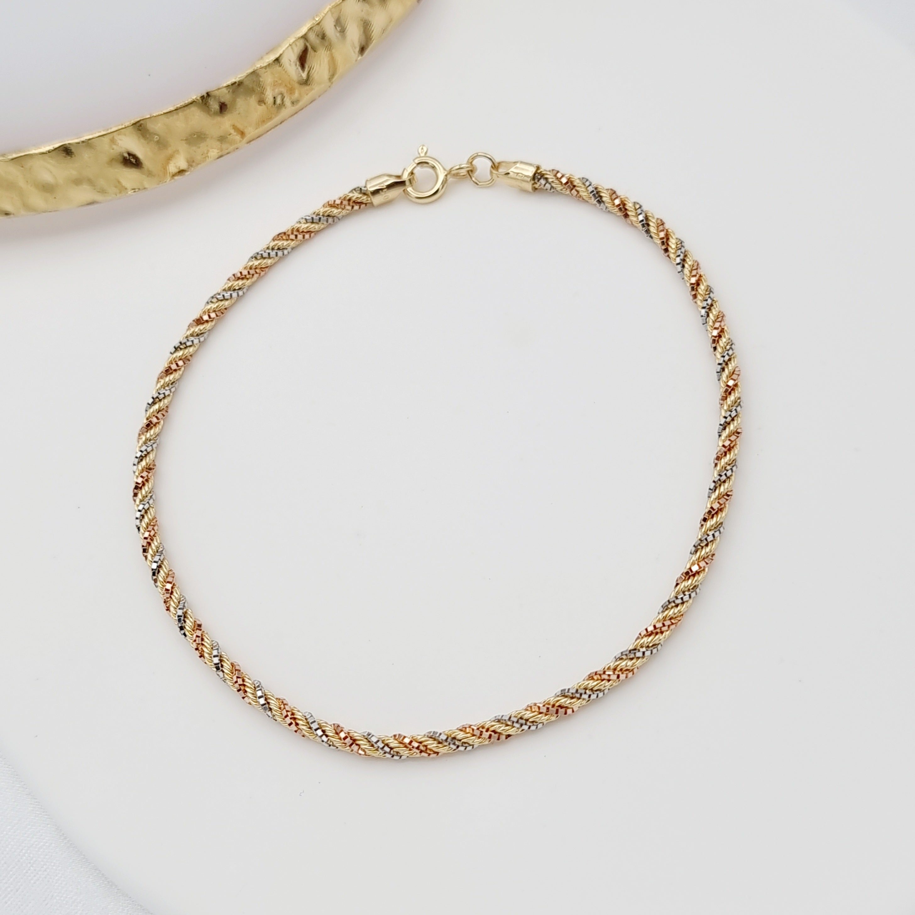 18K Pure Gold 3 Color Rope Bracelet