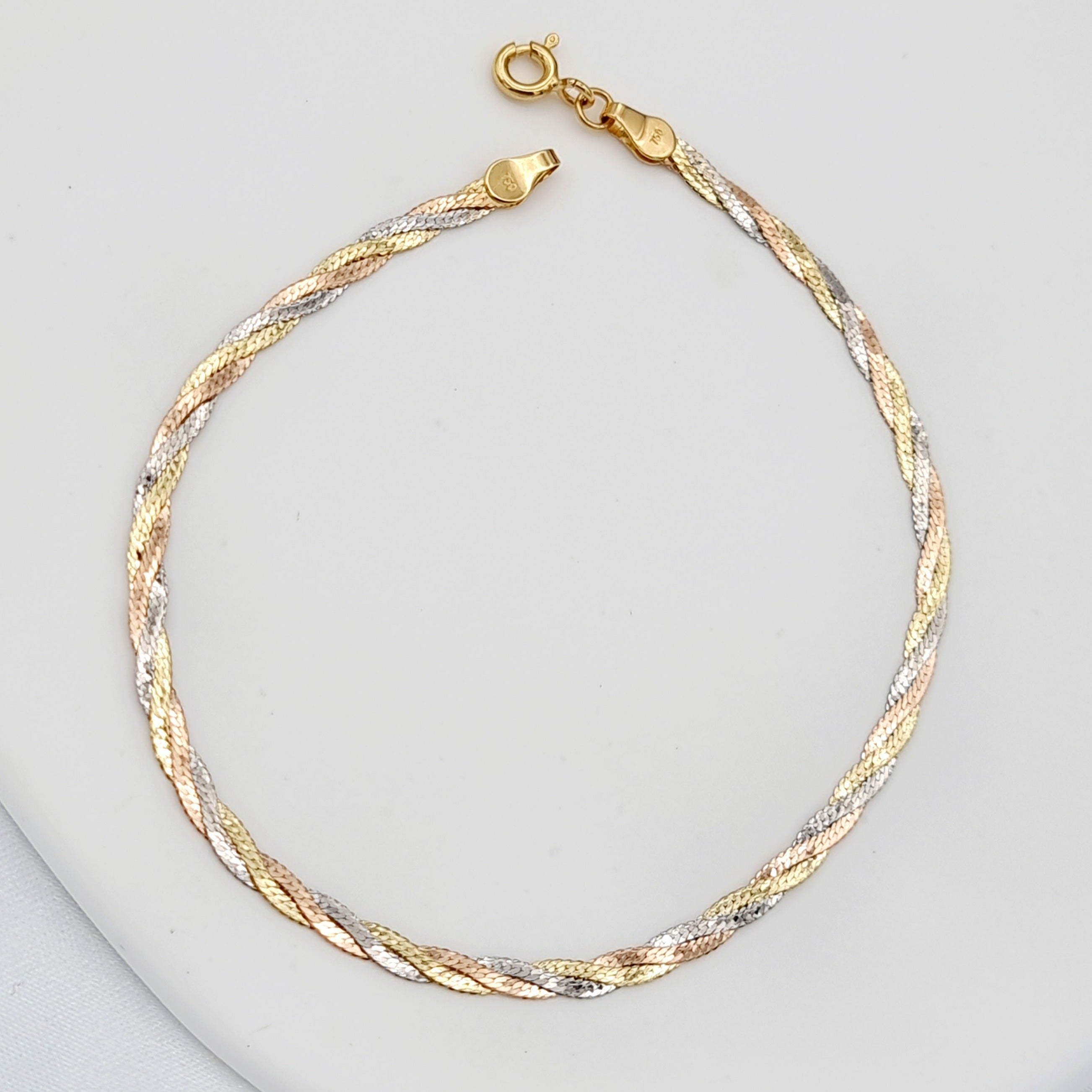 18K Pure Gold 3 Color Twisted Bracelet