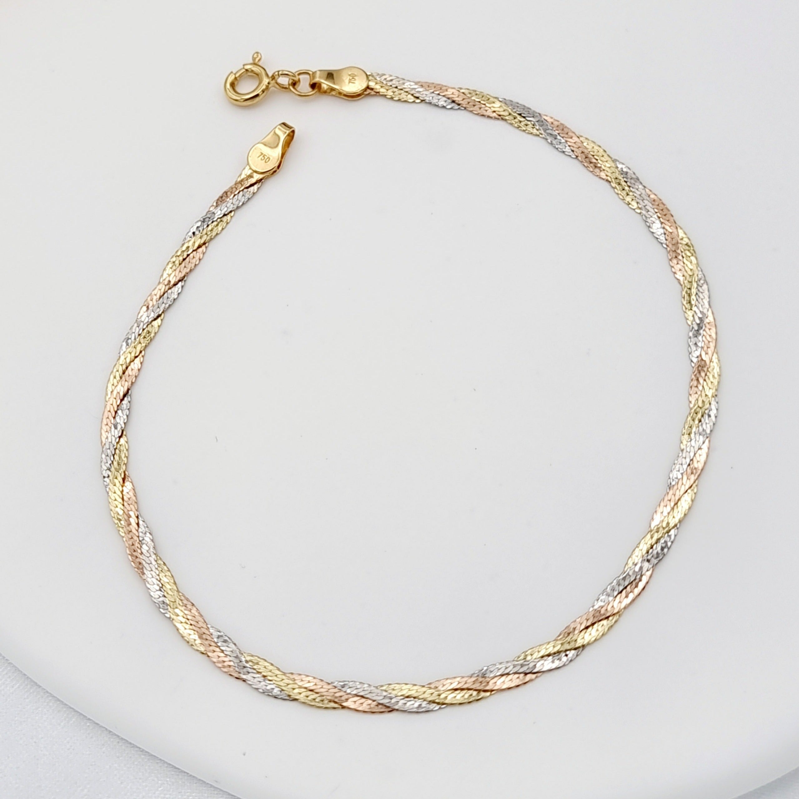 18K Pure Gold 3 Color Twisted Bracelet