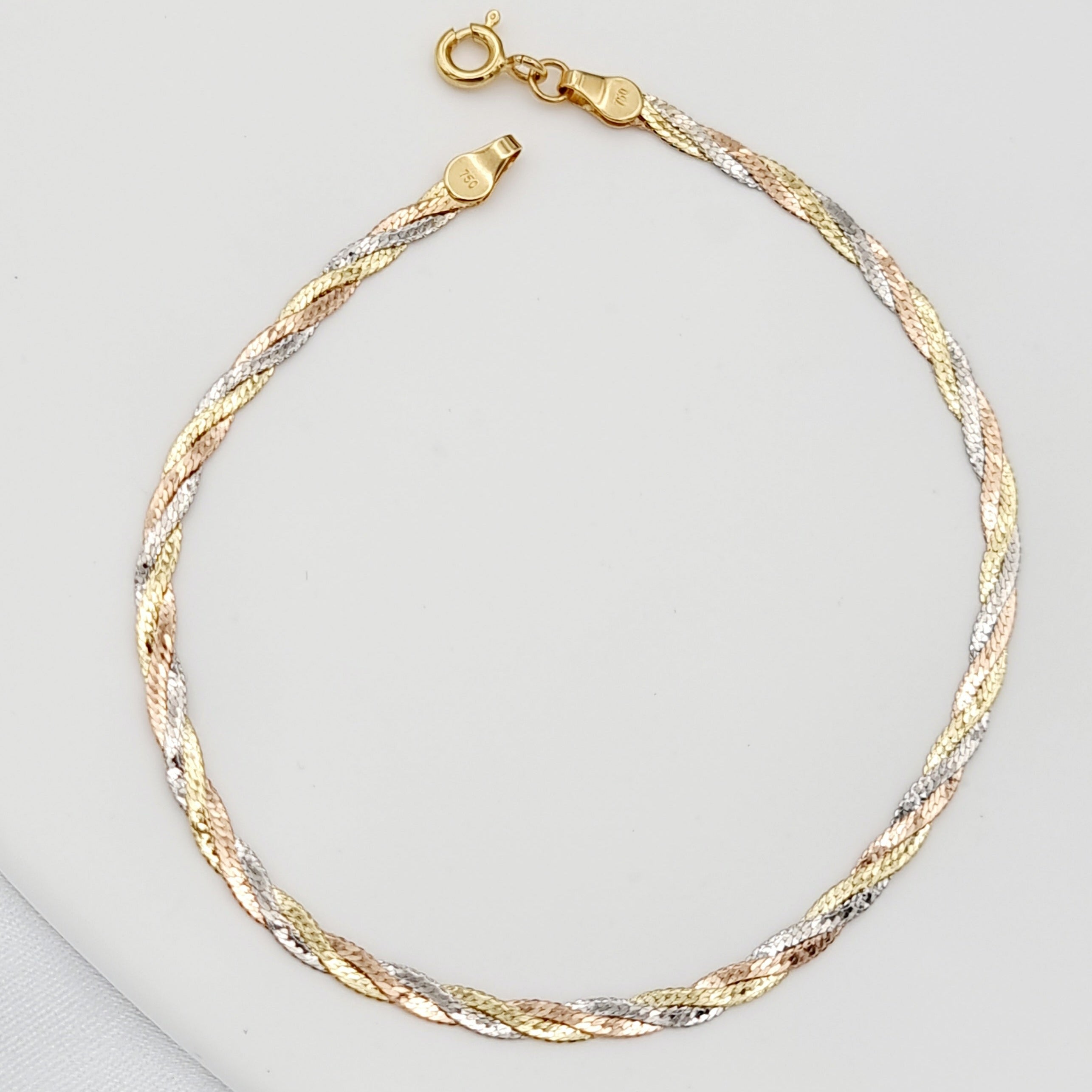 18K Pure Gold 3 Color Twisted Bracelet