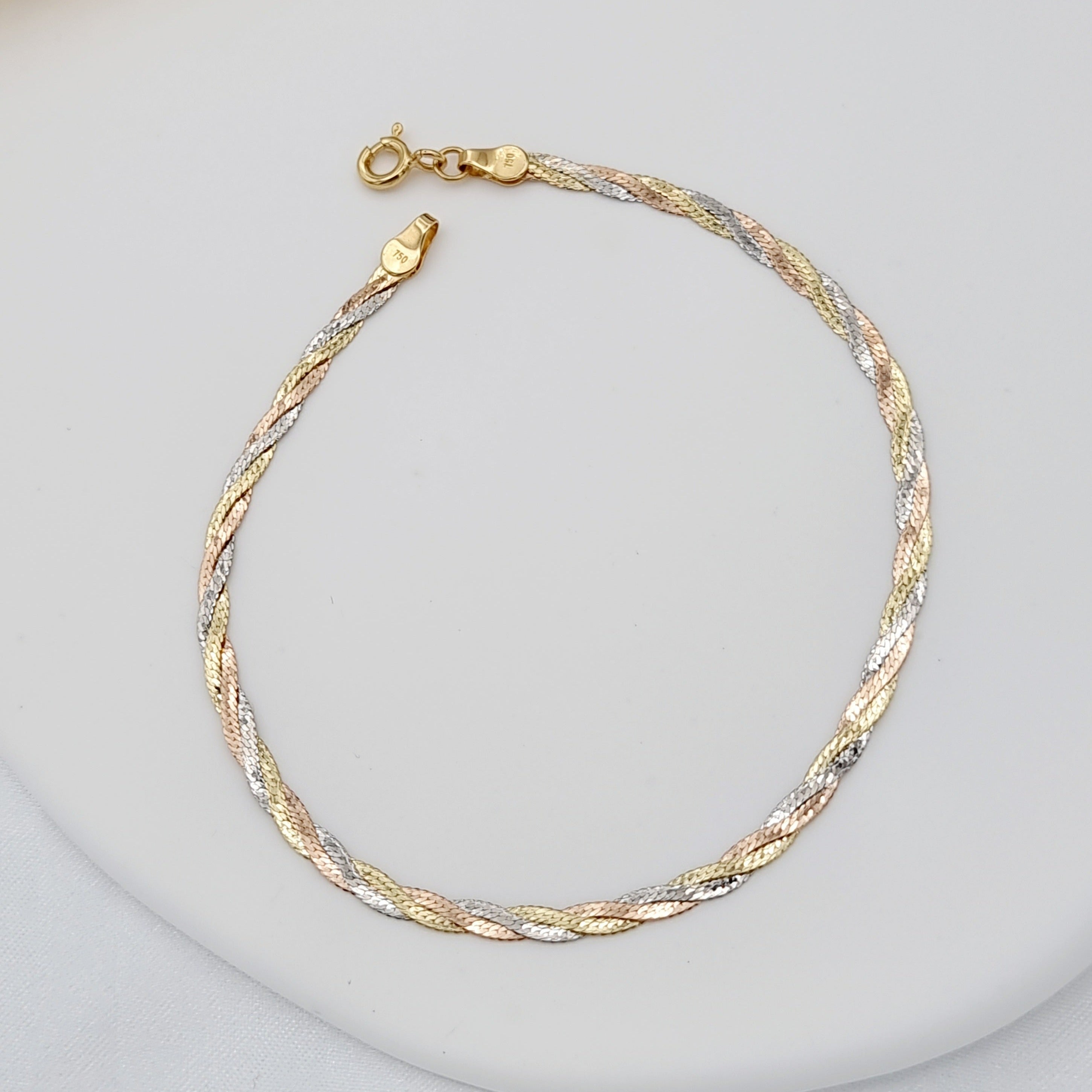 18K Pure Gold 3 Color Twisted Bracelet