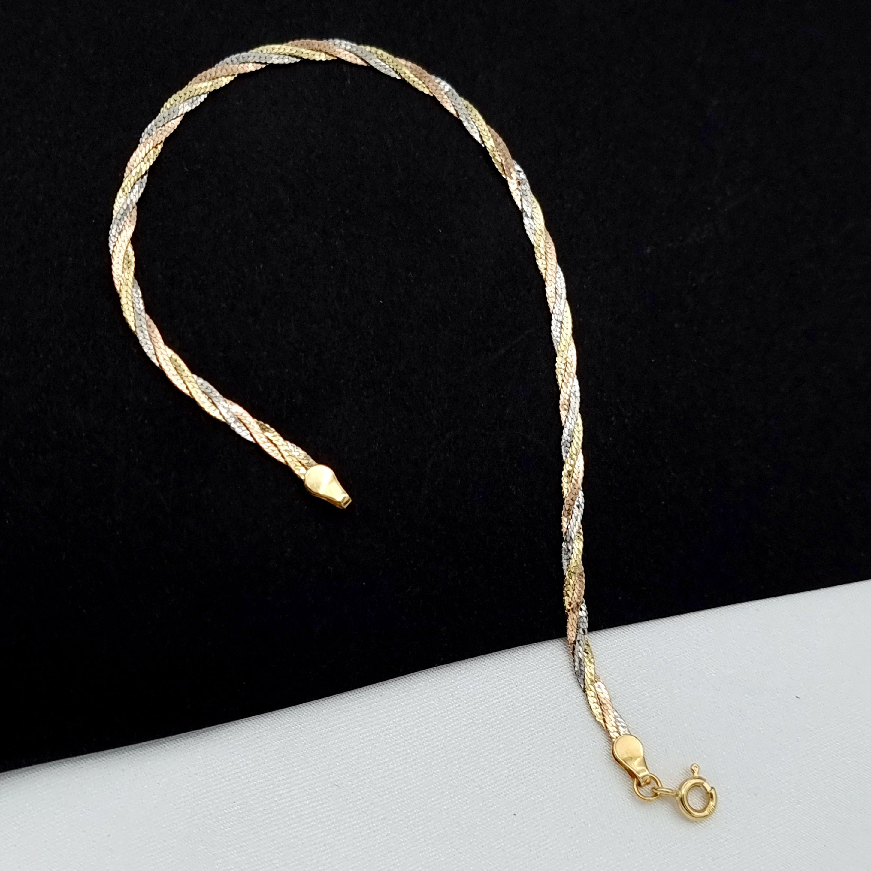 18K Pure Gold 3 Color Twisted Bracelet