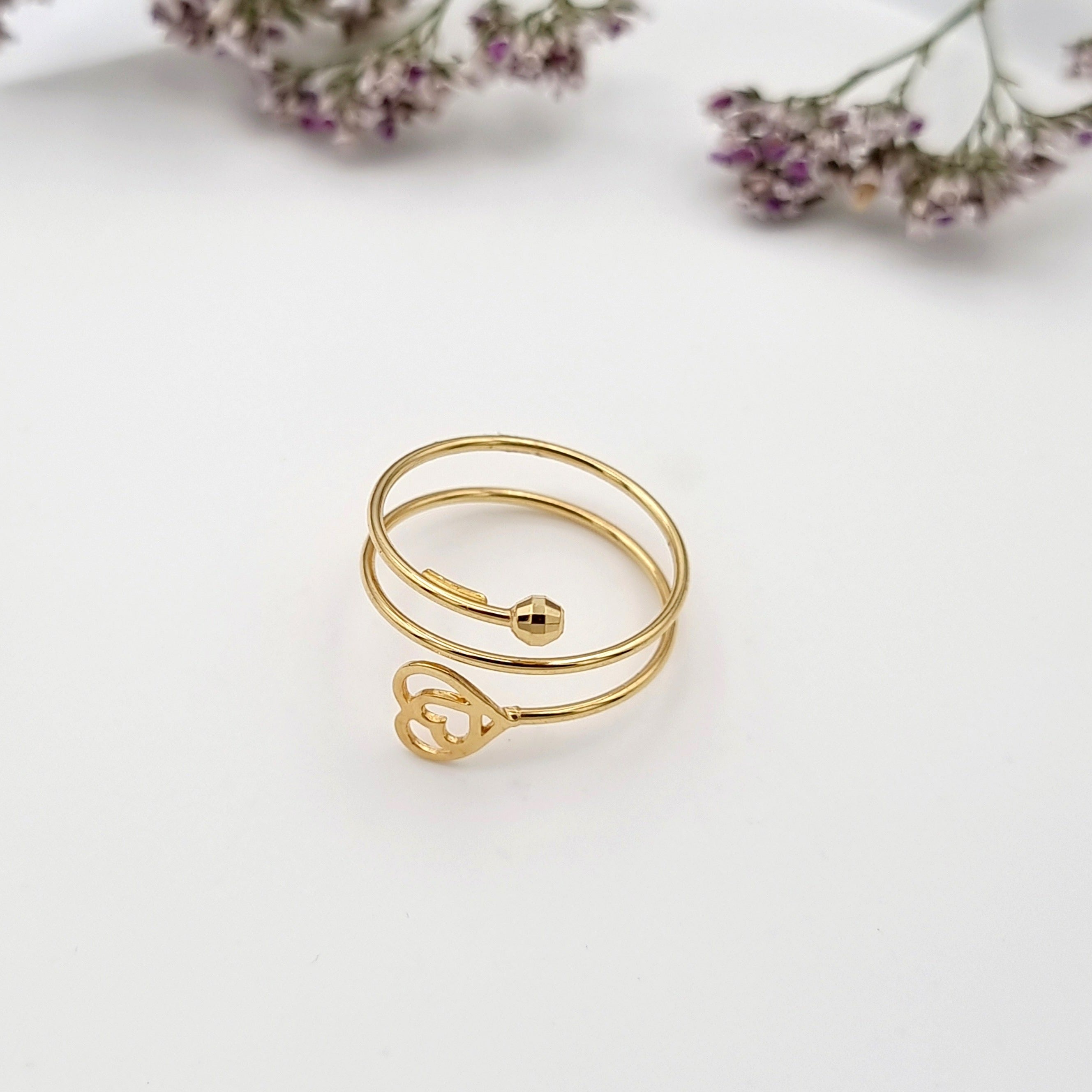 18K Pure Gold Adjustable Heart Ring