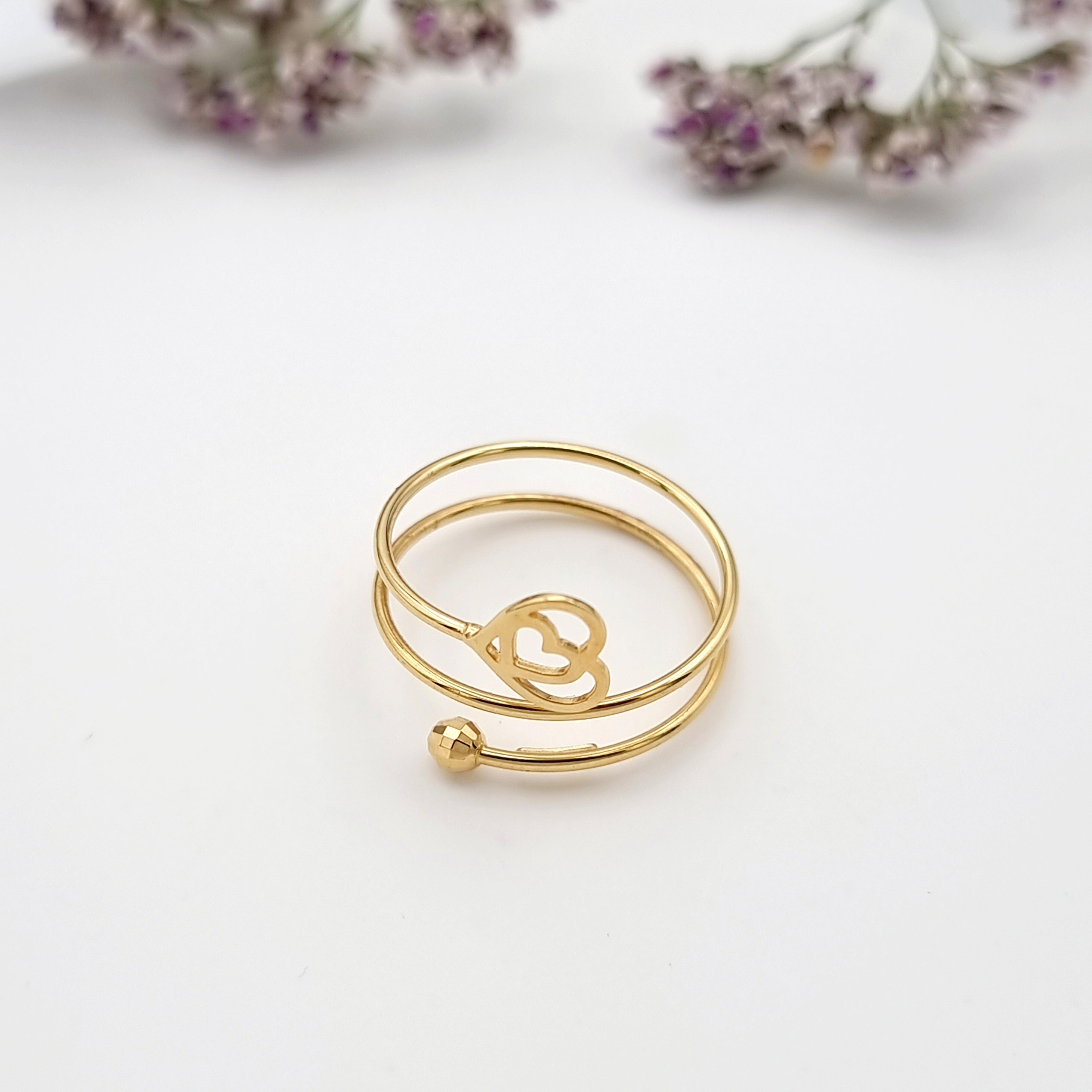 18K Pure Gold Adjustable Heart Ring