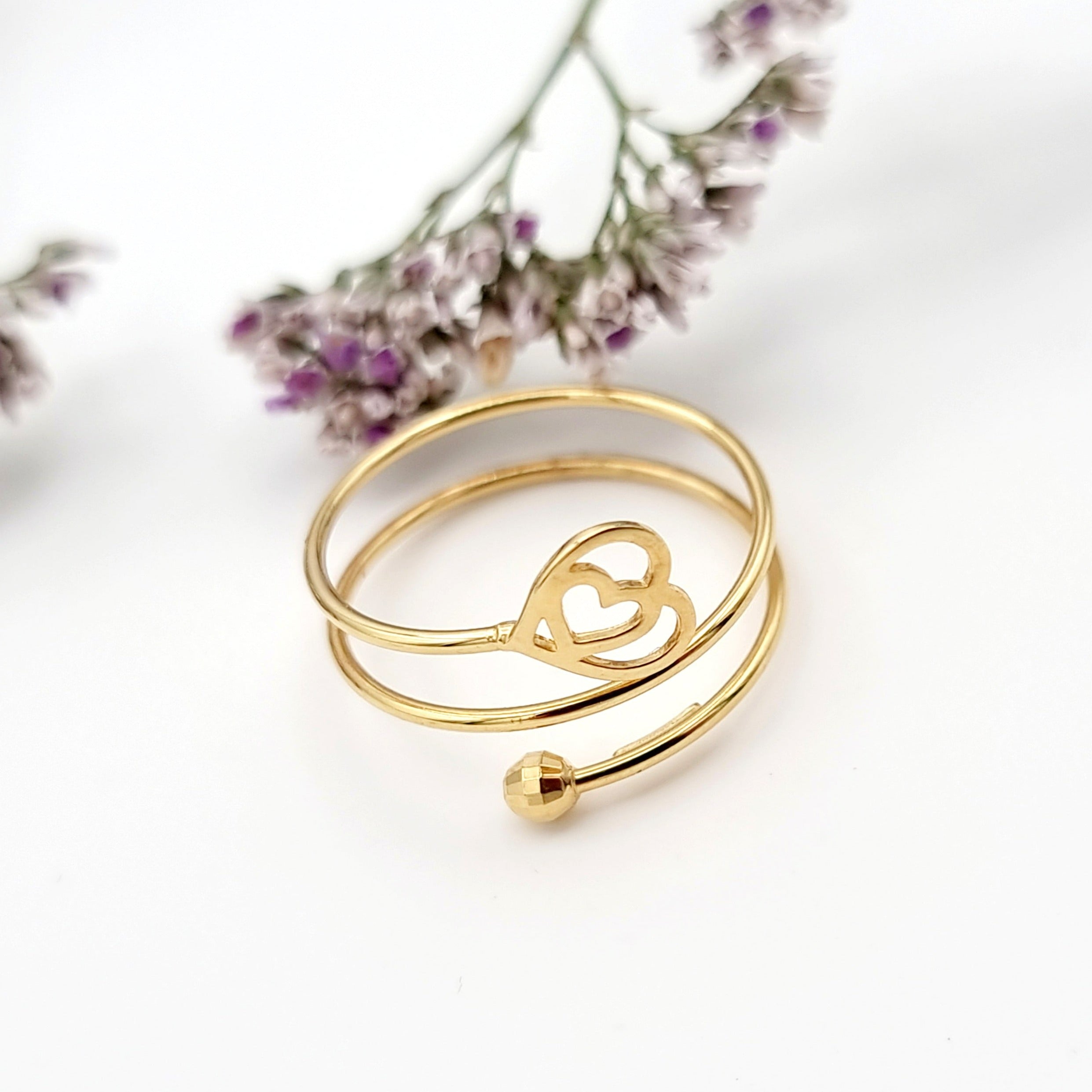 18K Pure Gold Adjustable Heart Ring