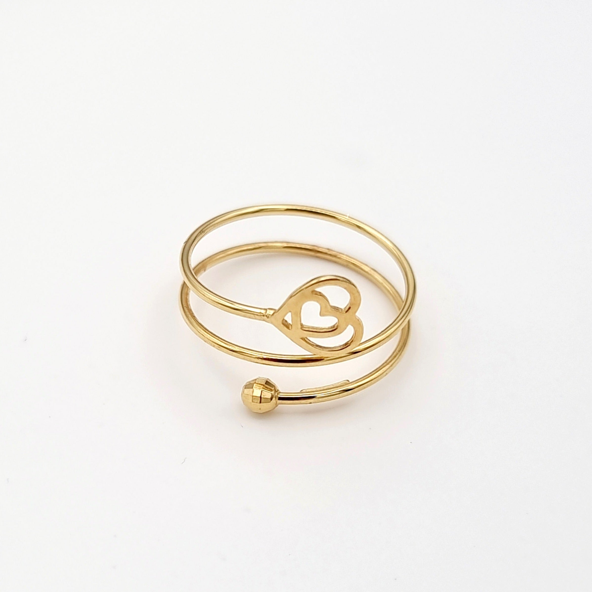 18K Pure Gold Adjustable Heart Ring