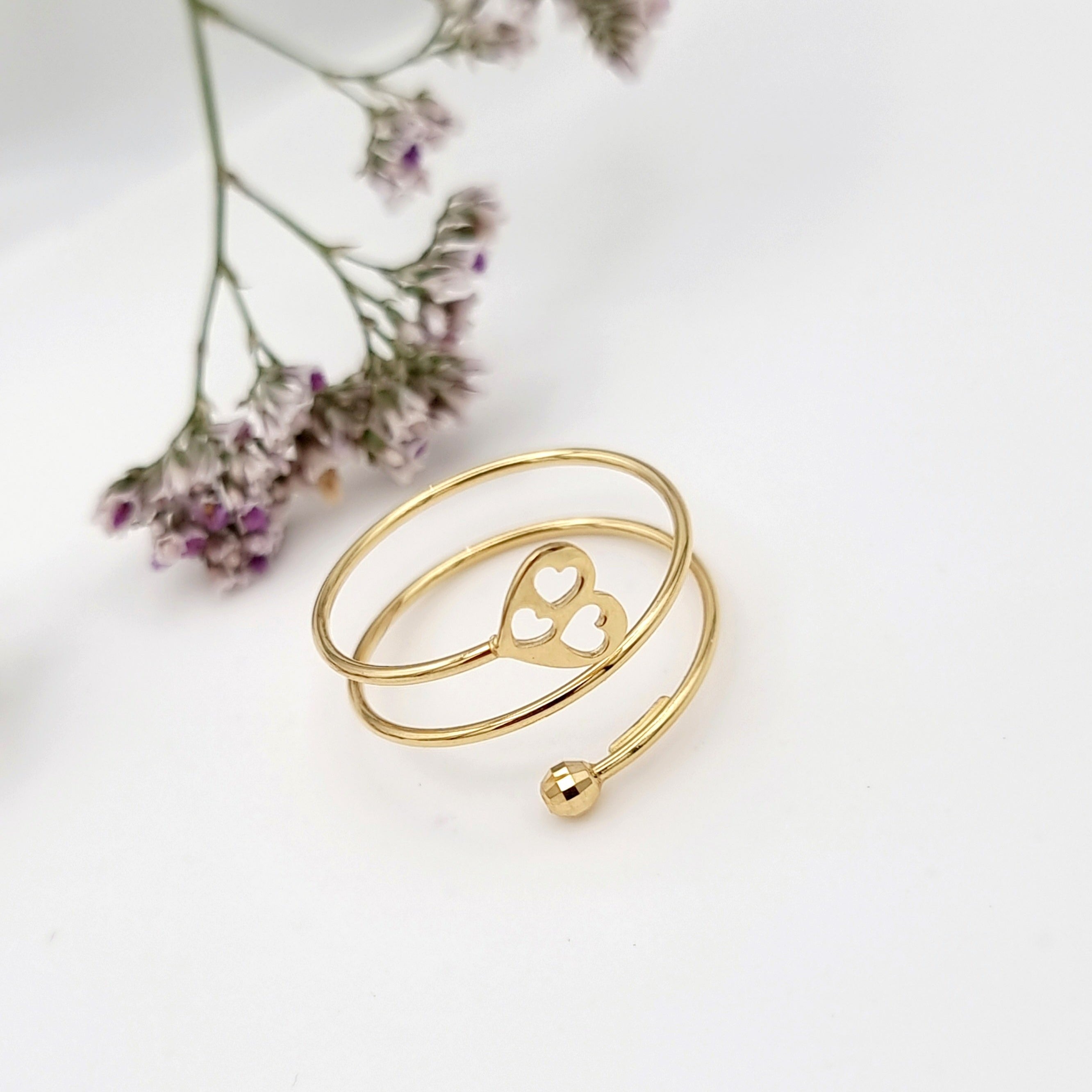 18K Pure Gold Adjustable Heart Ring