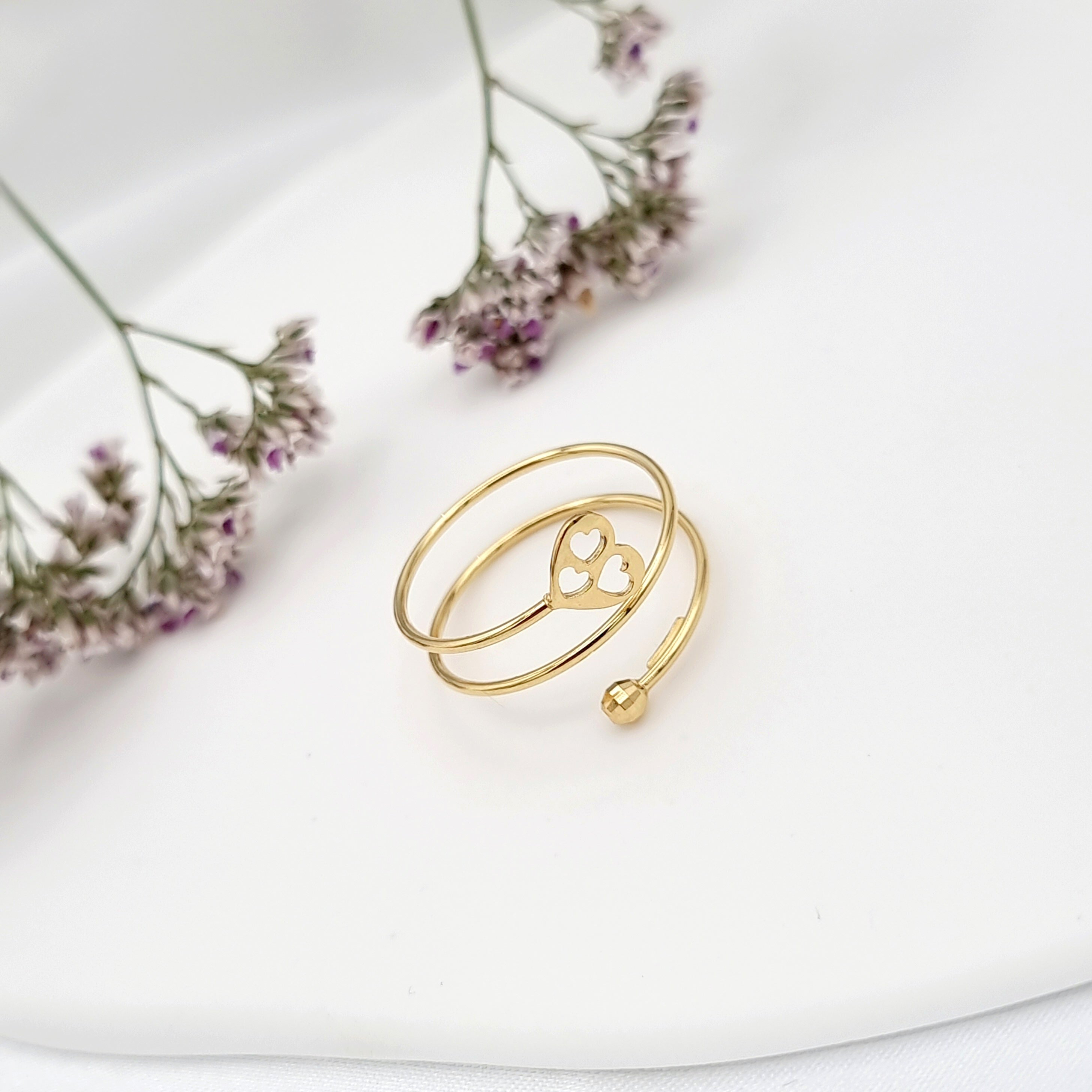 18K Pure Gold Adjustable Heart Ring