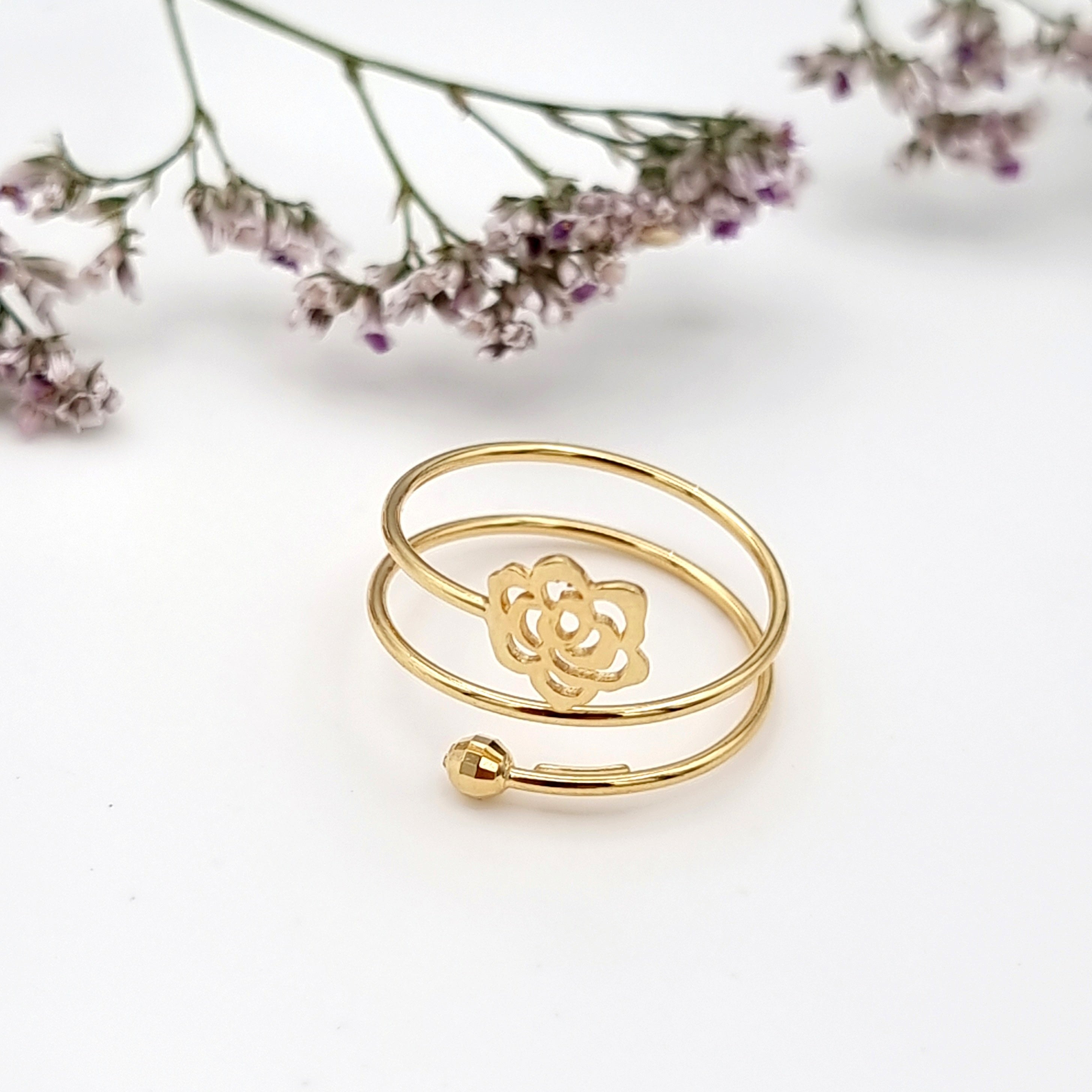 18K Pure Gold Adjustable Flower Ring