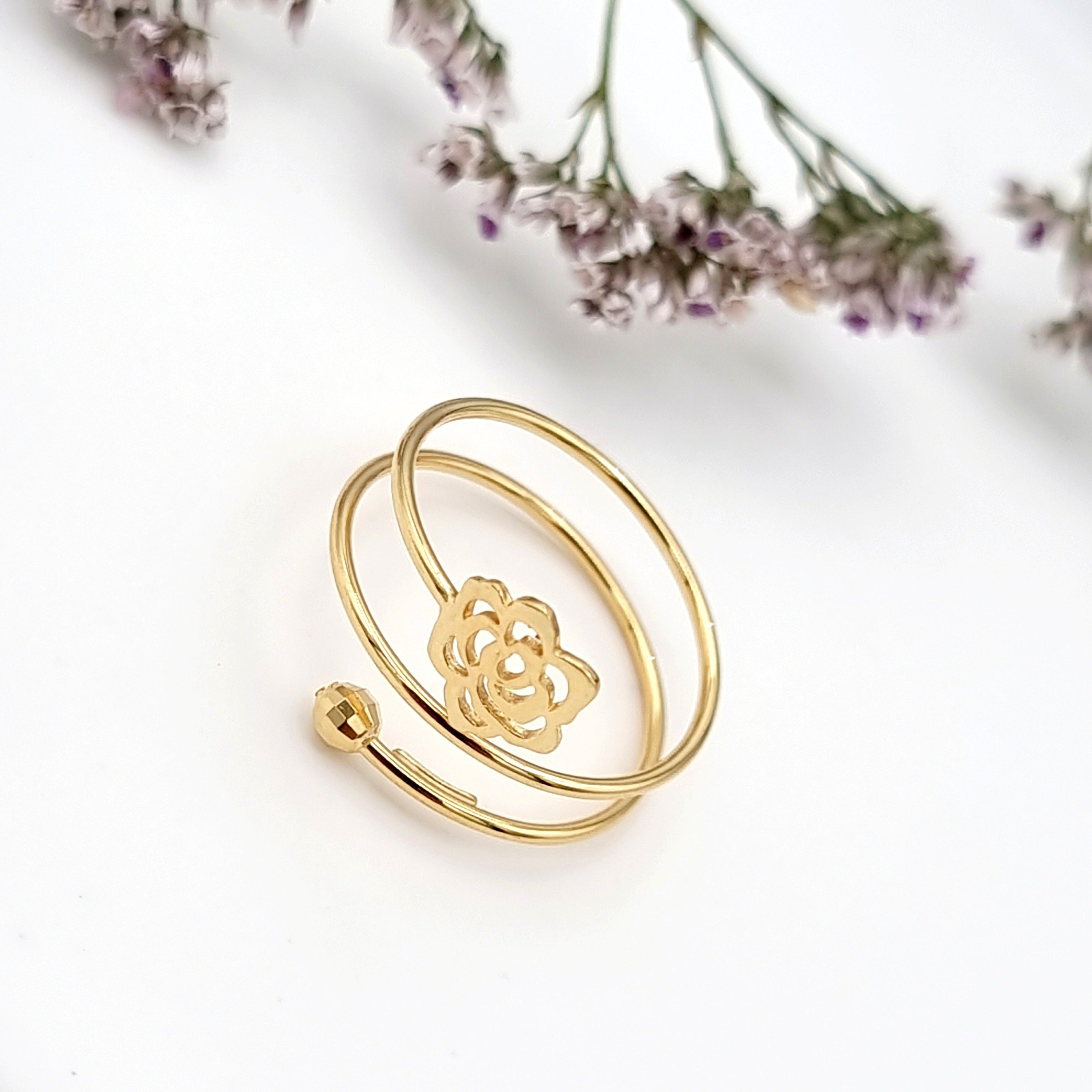 18K Pure Gold Adjustable Flower Ring