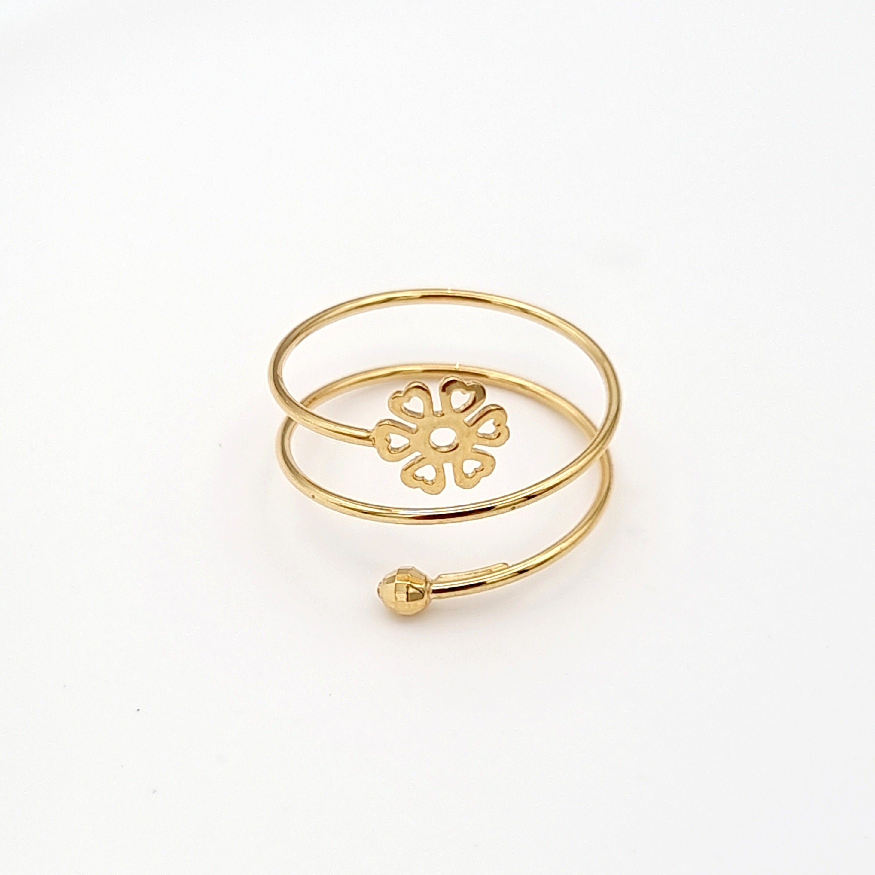 18K Pure Gold Adjustable Heart Flower Ring