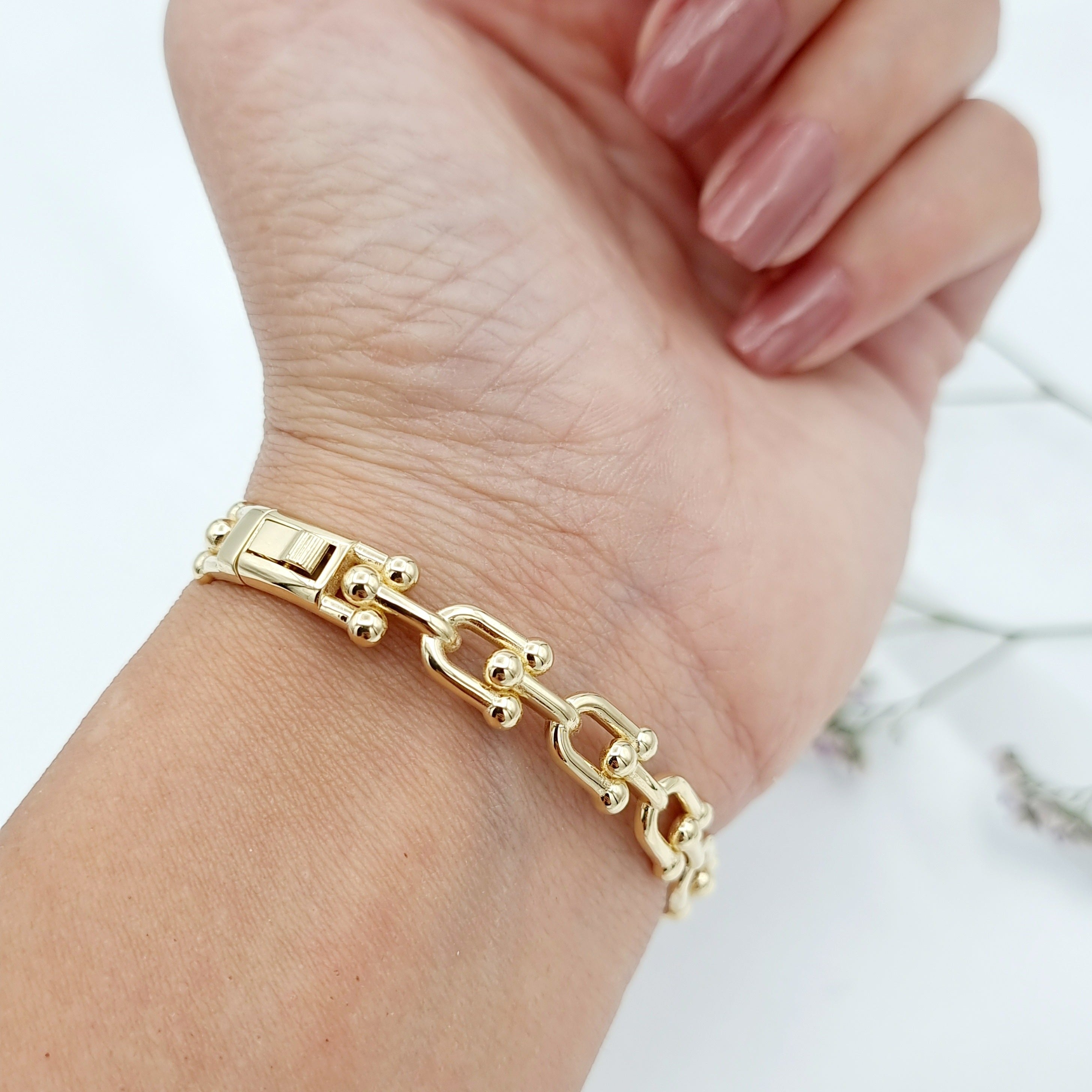 18K Pure Gold U-Link Bangle