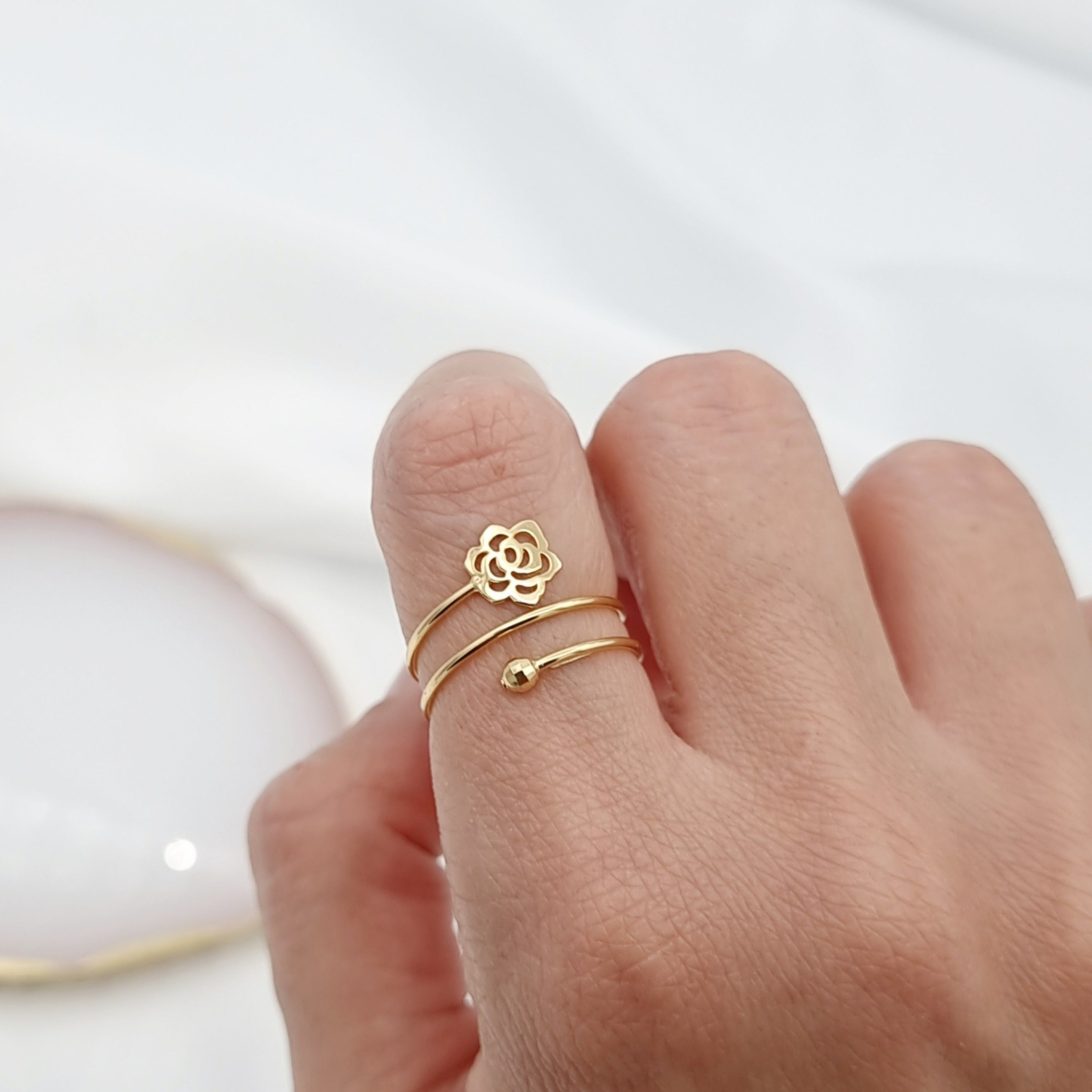 18K Pure Gold Adjustable Flower Ring