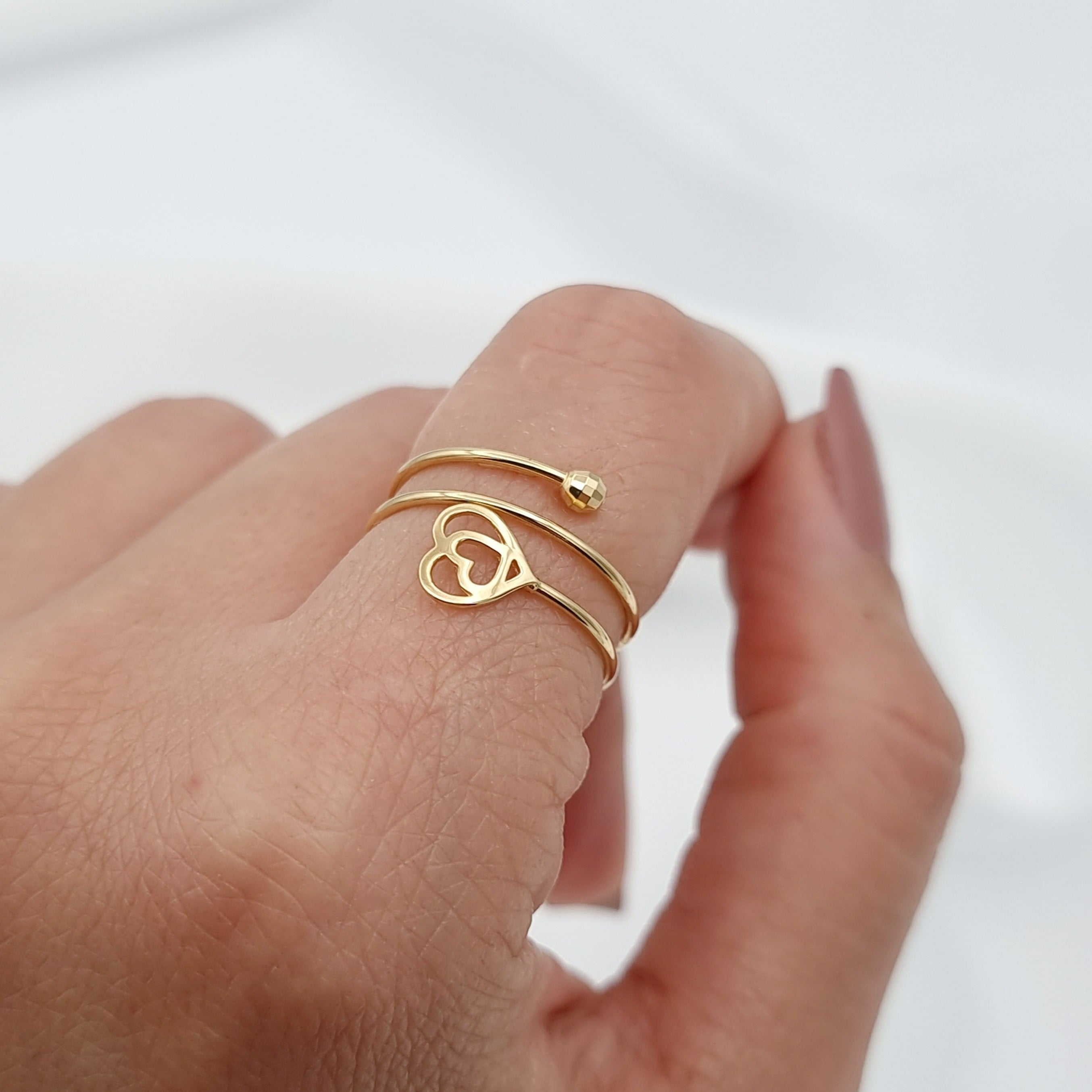 18K Pure Gold Adjustable Heart Ring