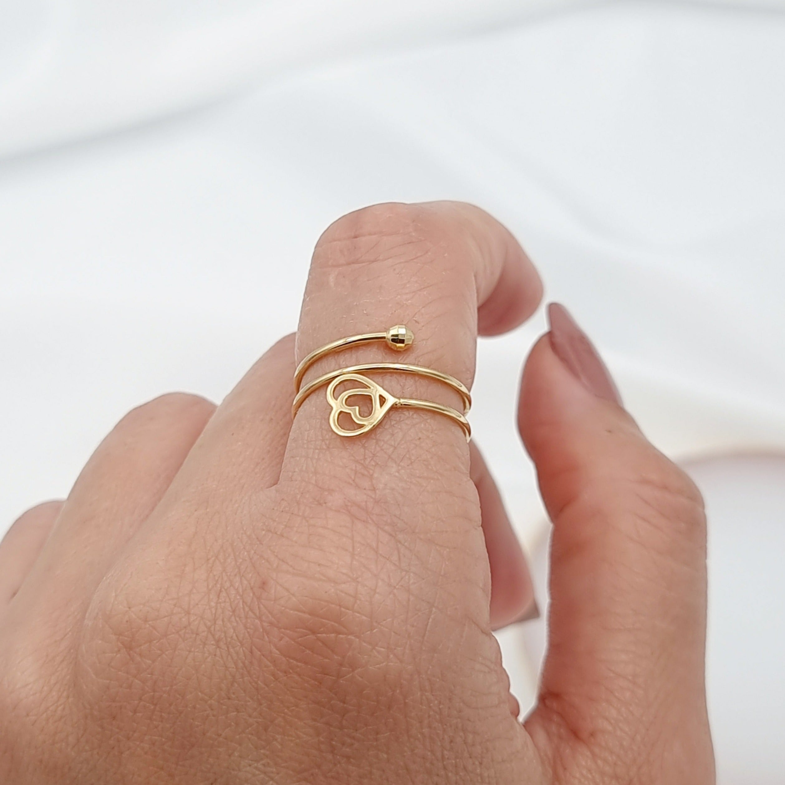 18K Pure Gold Adjustable Heart Ring