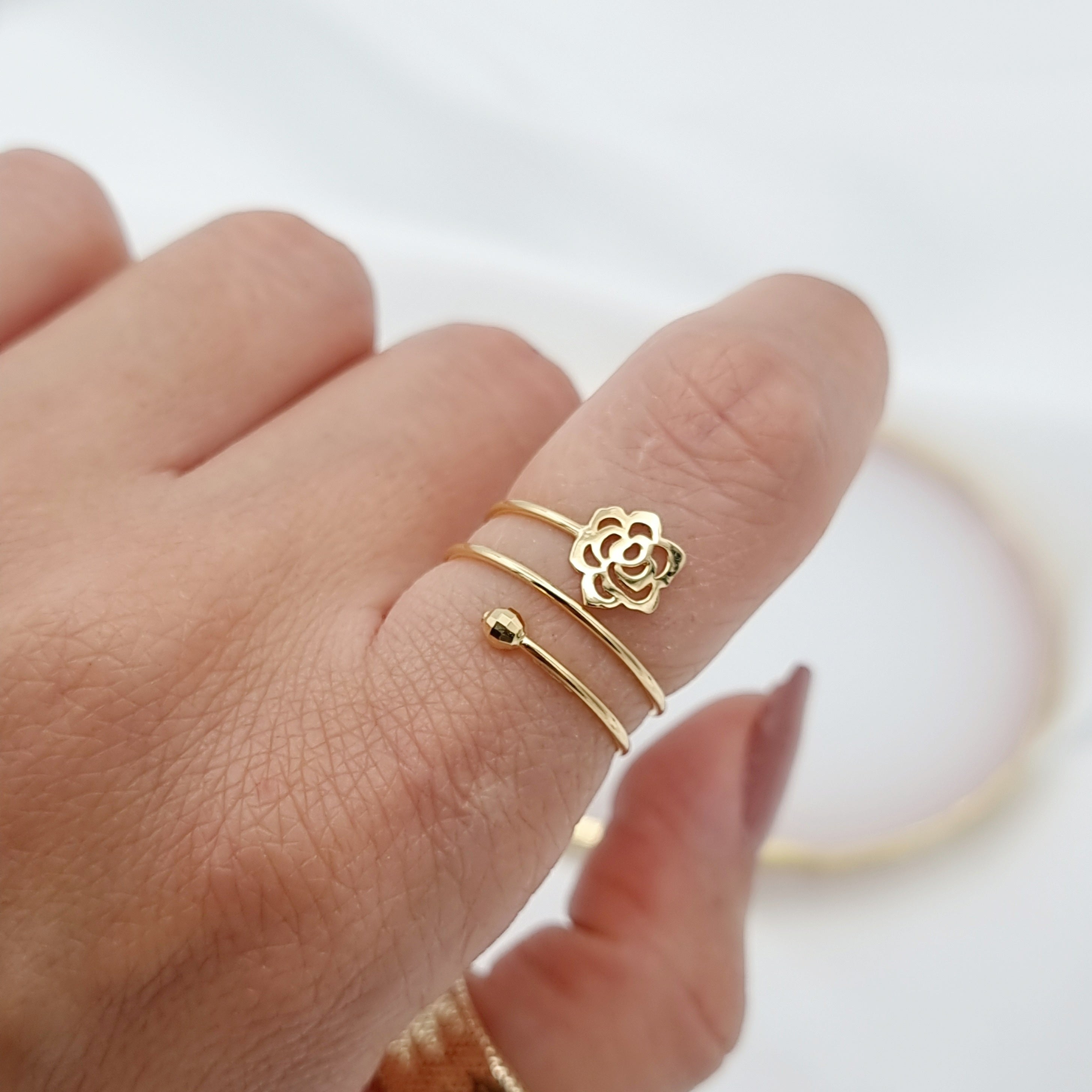 18K Pure Gold Adjustable Flower Ring