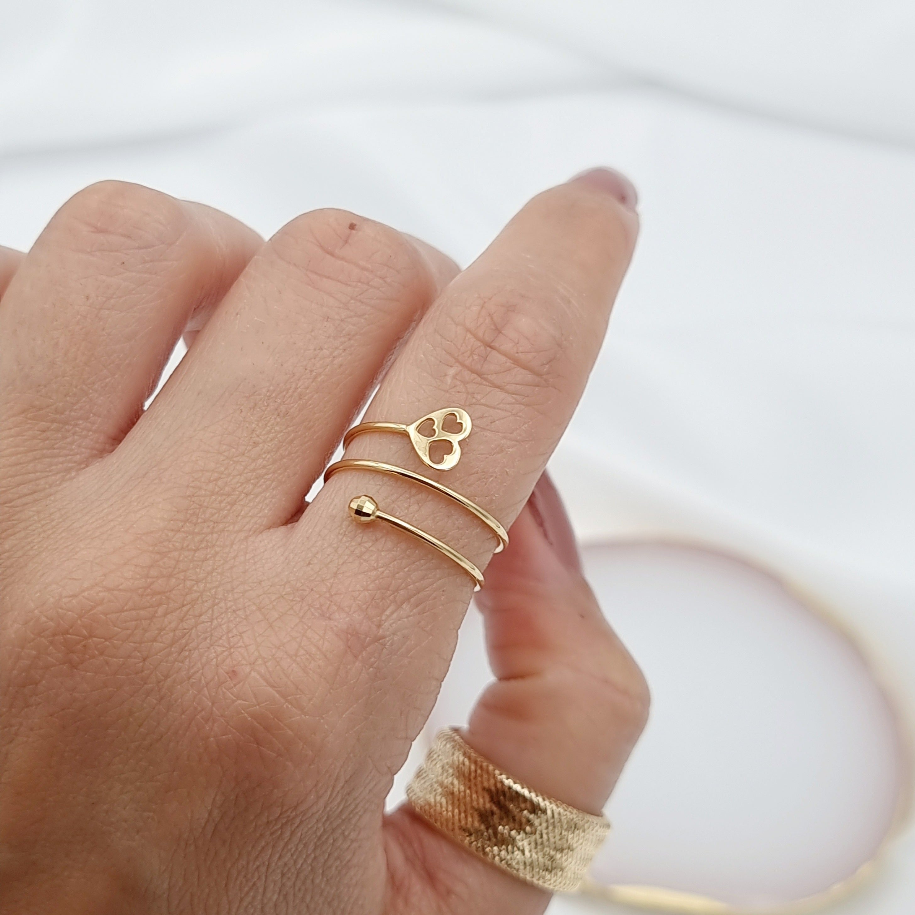 18K Pure Gold Adjustable Heart Ring