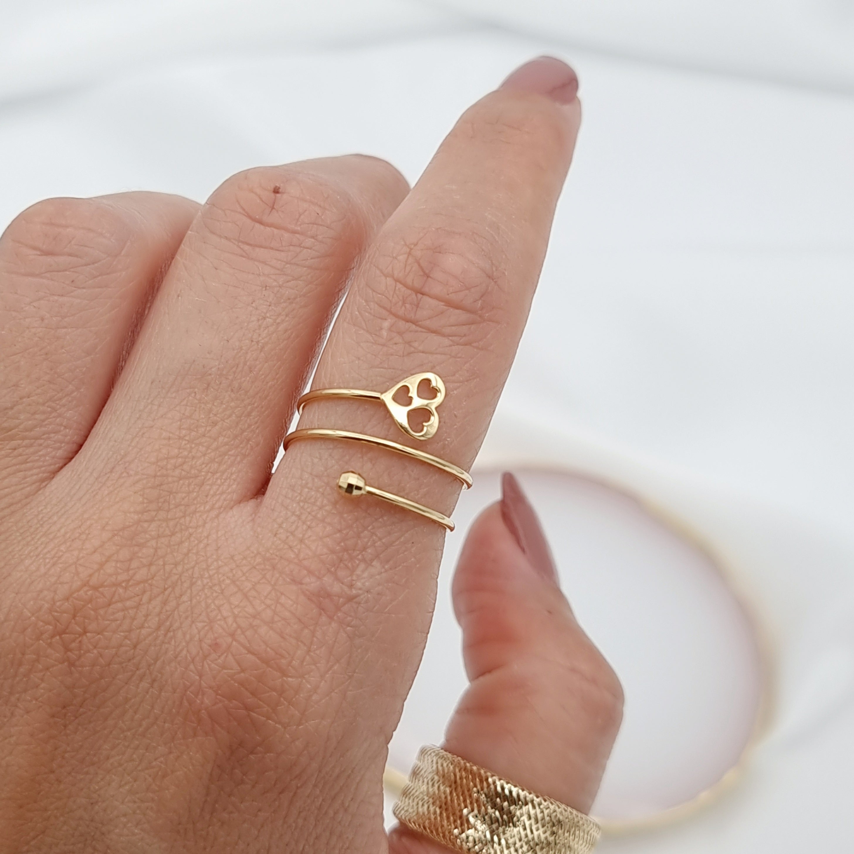 18K Pure Gold Adjustable Heart Ring