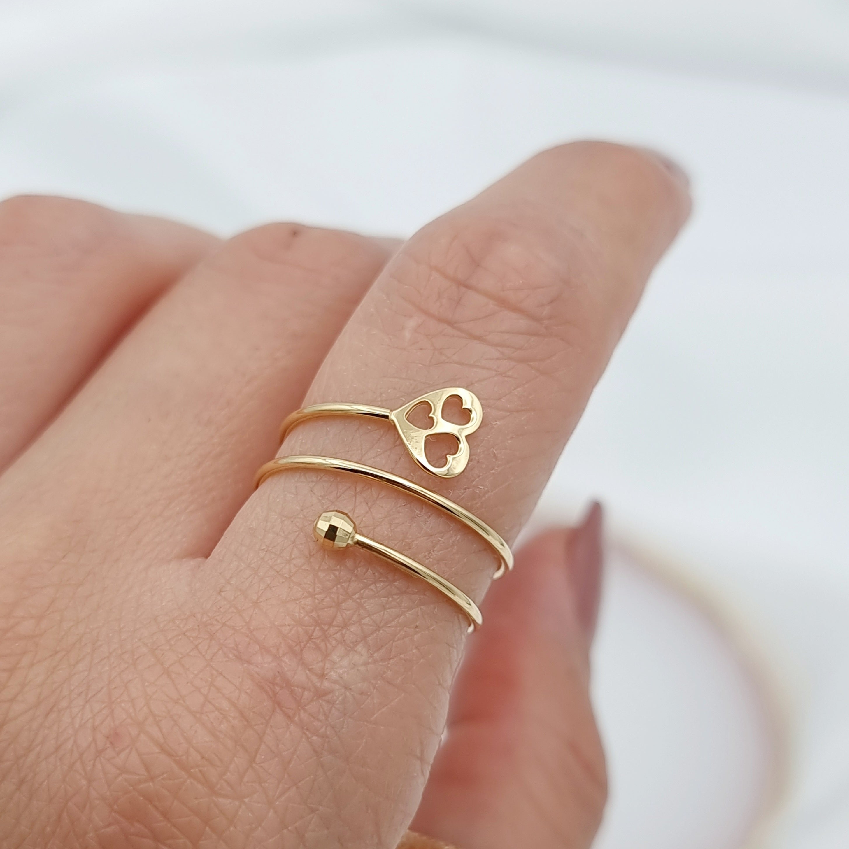 18K Pure Gold Adjustable Heart Ring