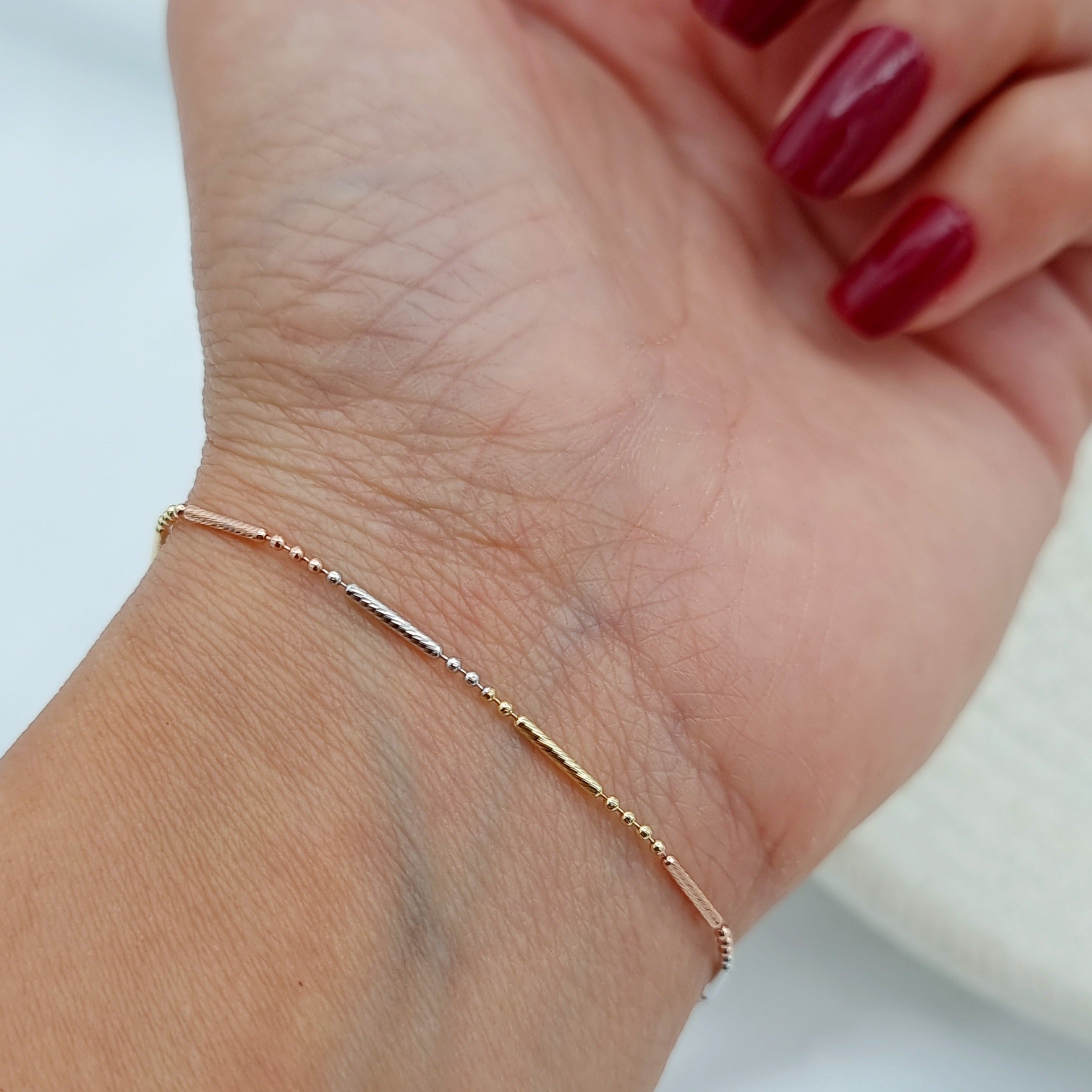 18K Pure Gold 3 Color 1 Layer Bracelet