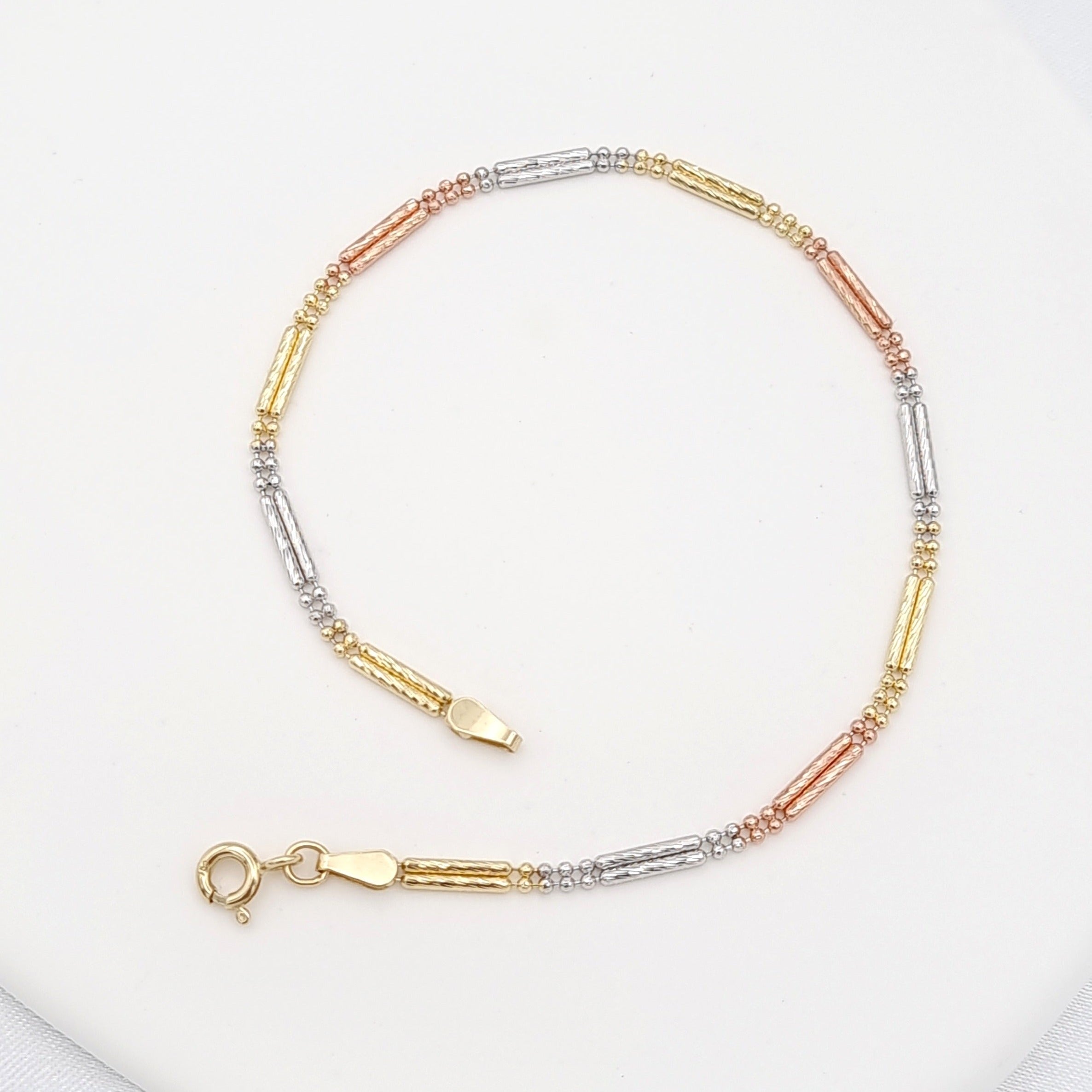 18K Pure Gold 3 Color 2 Layer Bracelet